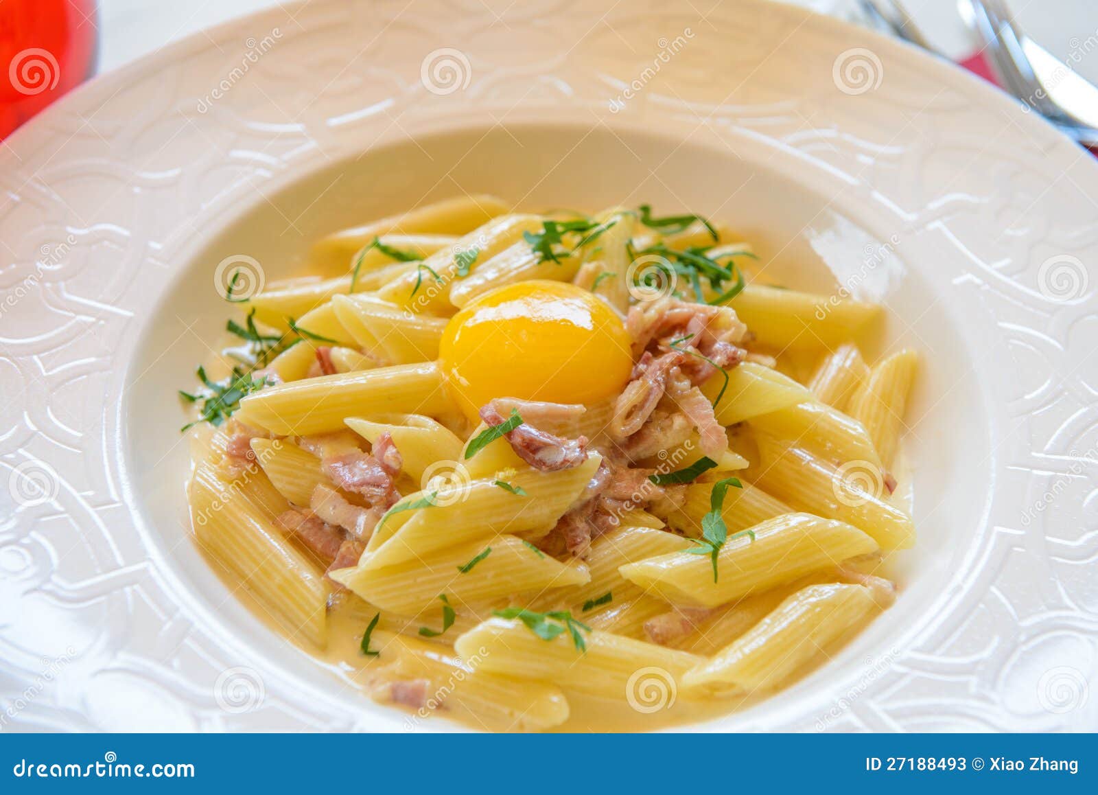 Pasta with raw egg stock image. Image of sauce, yellow 27188493