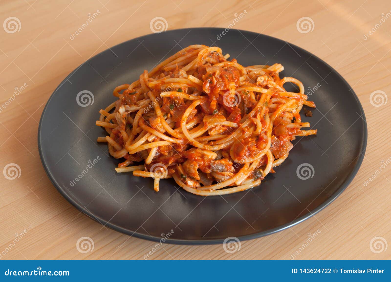 Pasta with Red Sauce and Tuna Fish Stock Photo Image of cooking