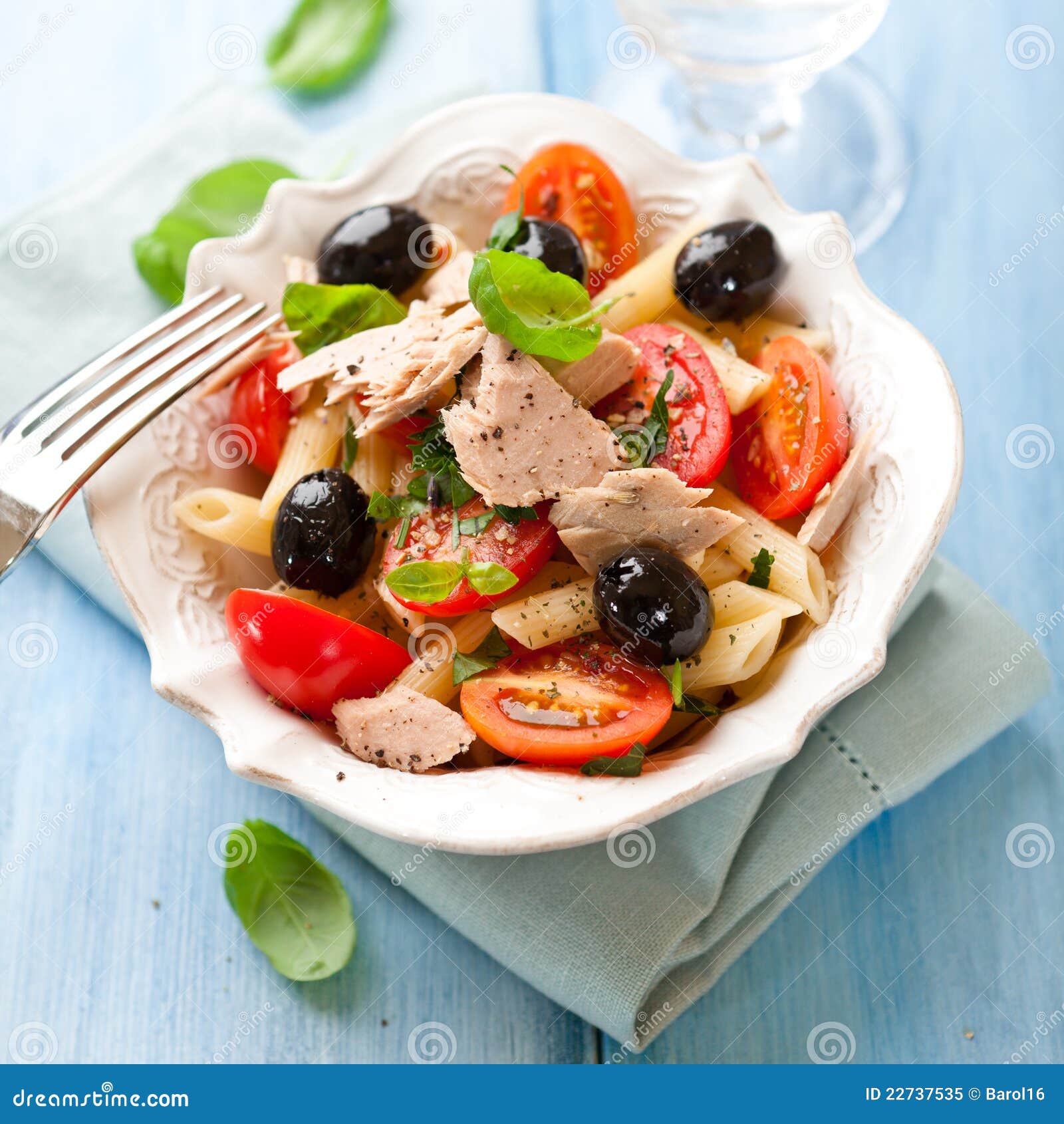 Pasta Salad with Tuna and Olives Stock Image Image of rustic, parsley