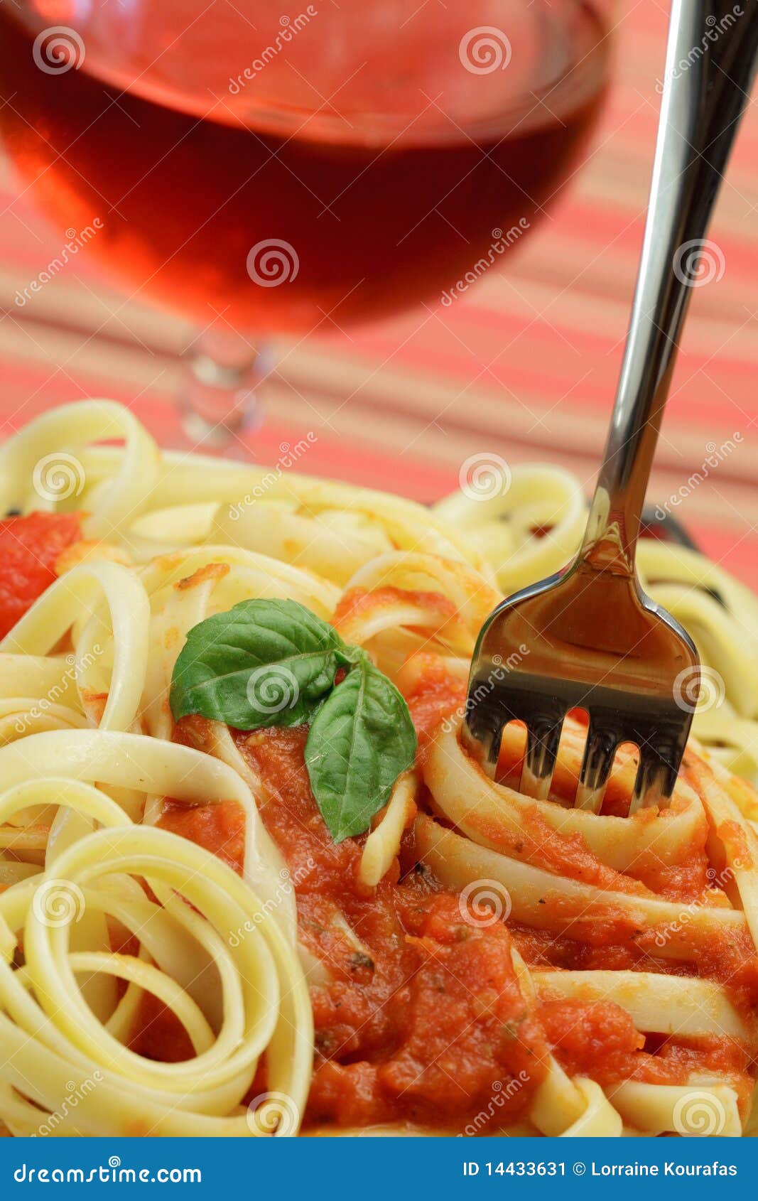 Pasta with Sauce and a Basil Leaf Stock Image Image of bunch