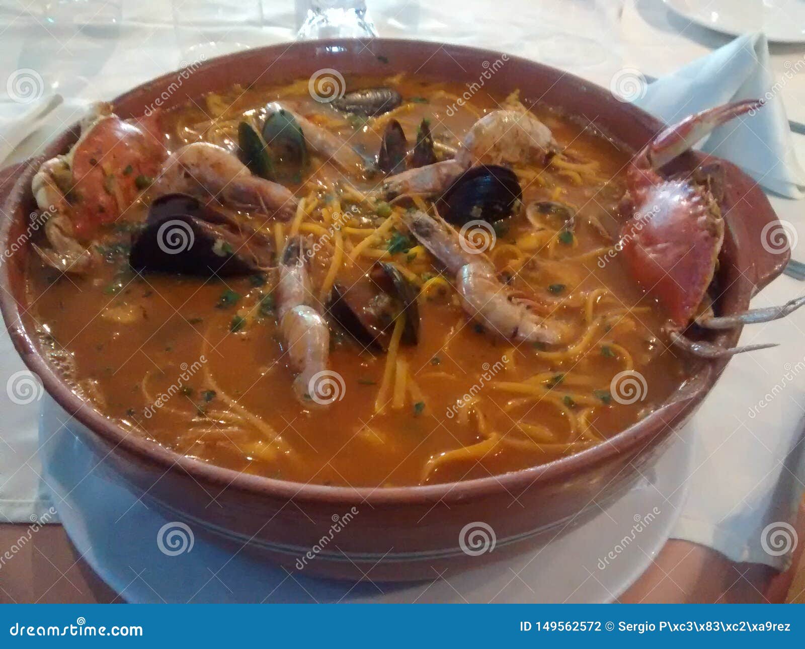 pasta with seafood or sea prawns with shrimps or fideua italian or spanish typical dish