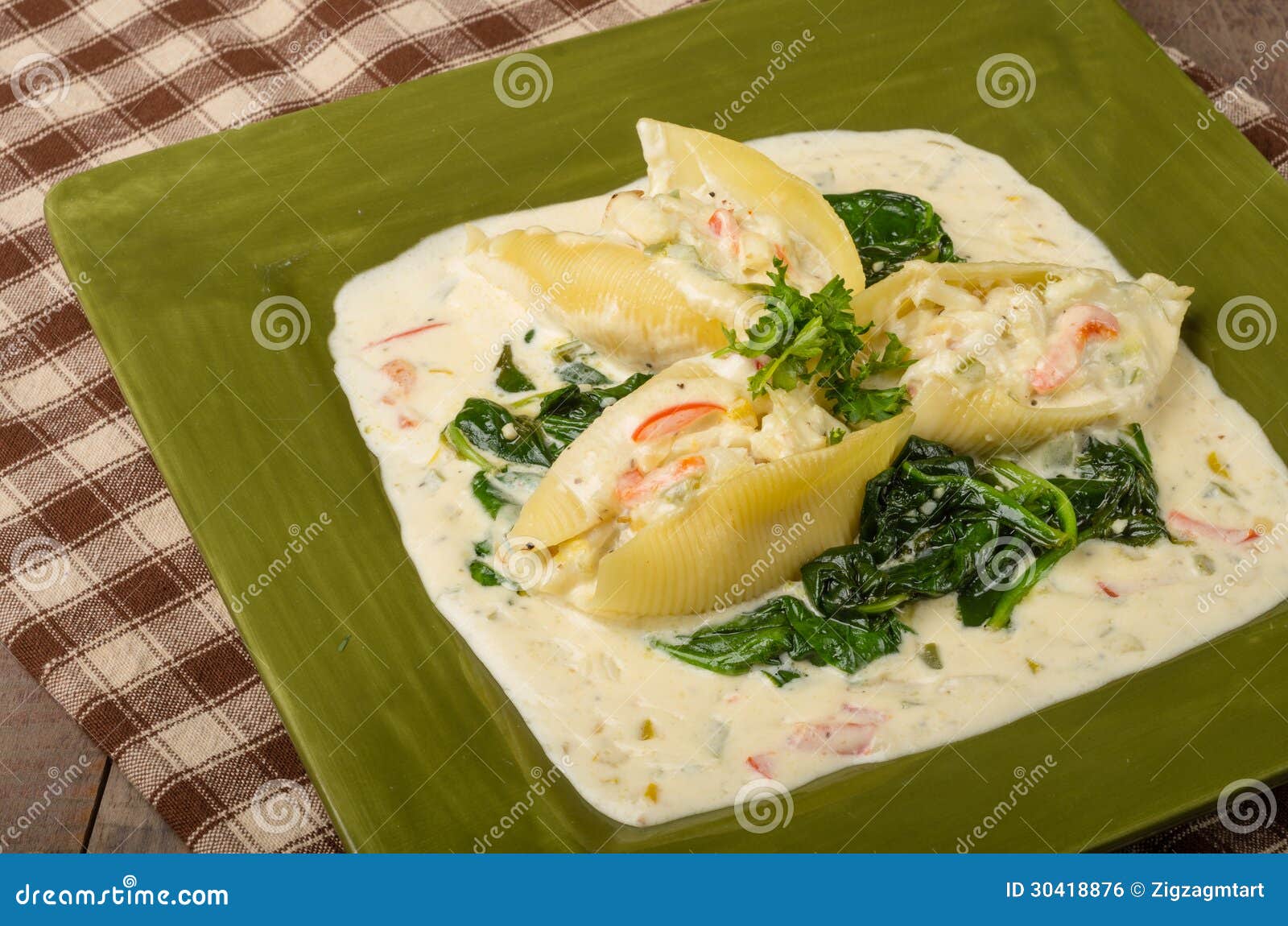 Pasta Shells Stuffed with Crab Stock Photo Image of food, plate 30418876