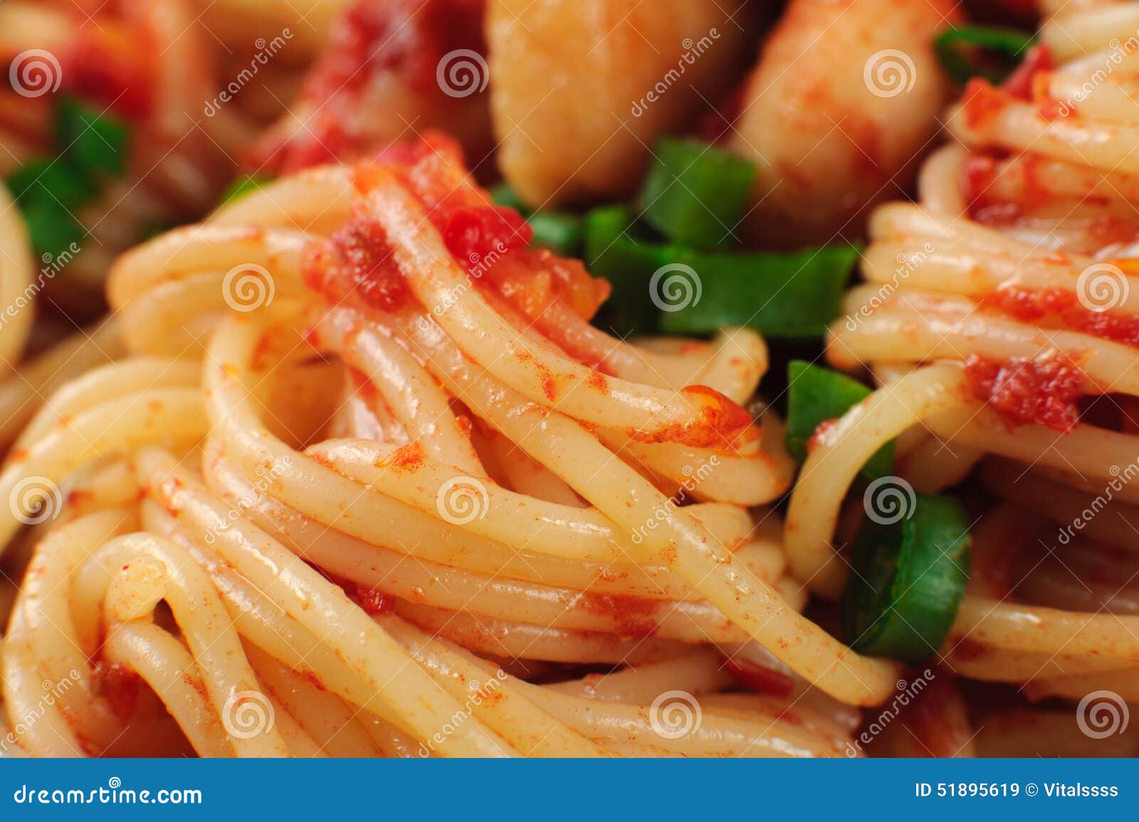 Pasta. Spaghetti with Sauce and Chicken Stock Image - Image of meal