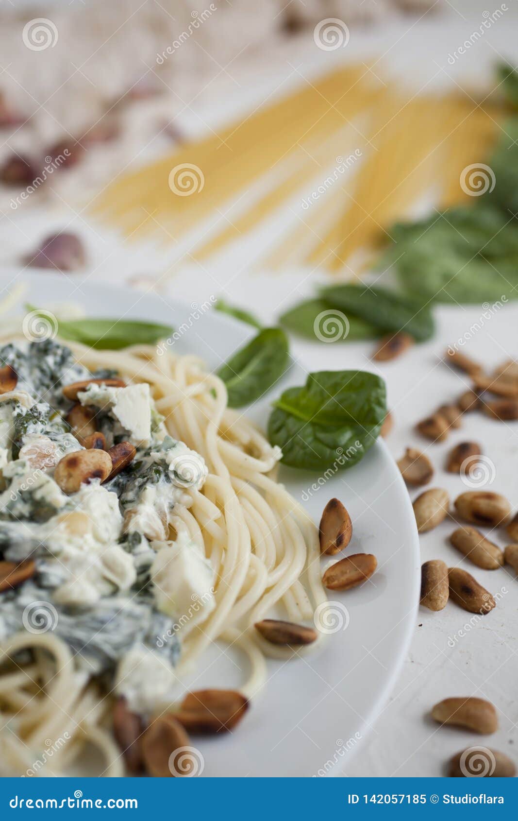 Pasta with Spinach and Cheese Stock Image Image of food, fare 142057185
