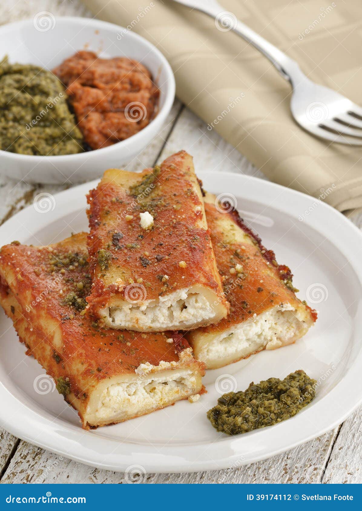 Pasta Stuffed with Cheese stock photo. Image of pesto 39174112