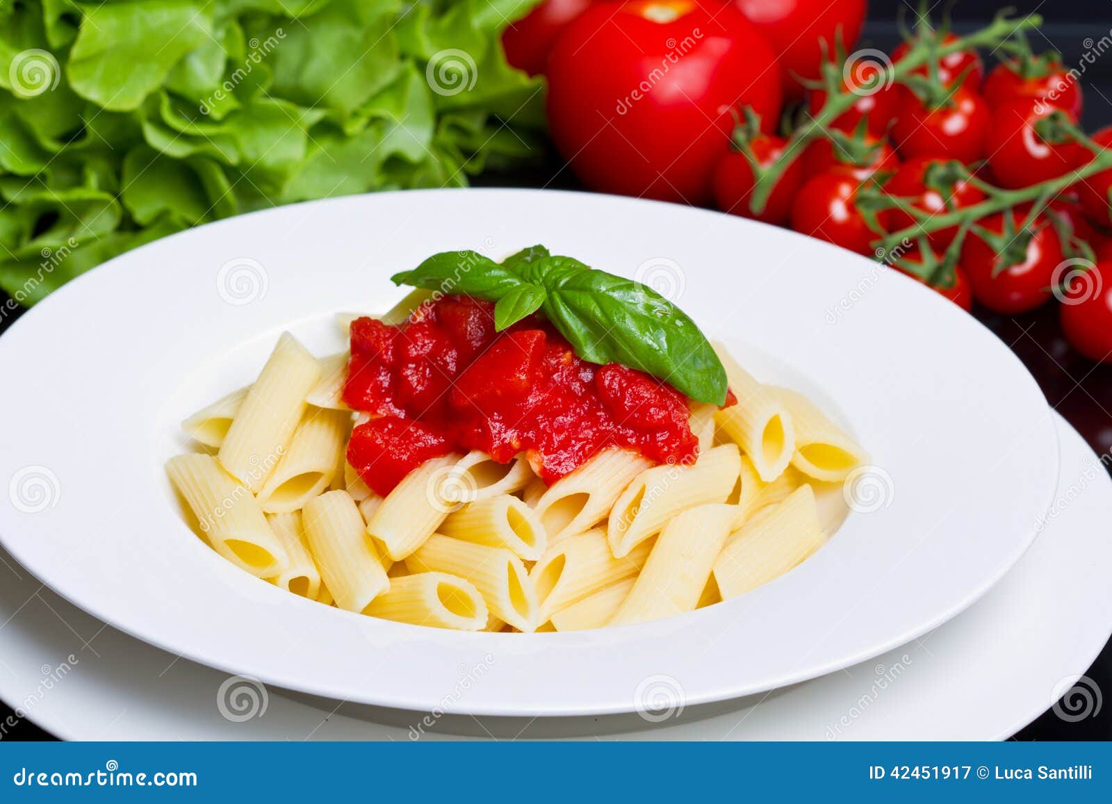 Pasta with Tomato Sauce and Basil Stock Image Image of delicious, sauce 42451917