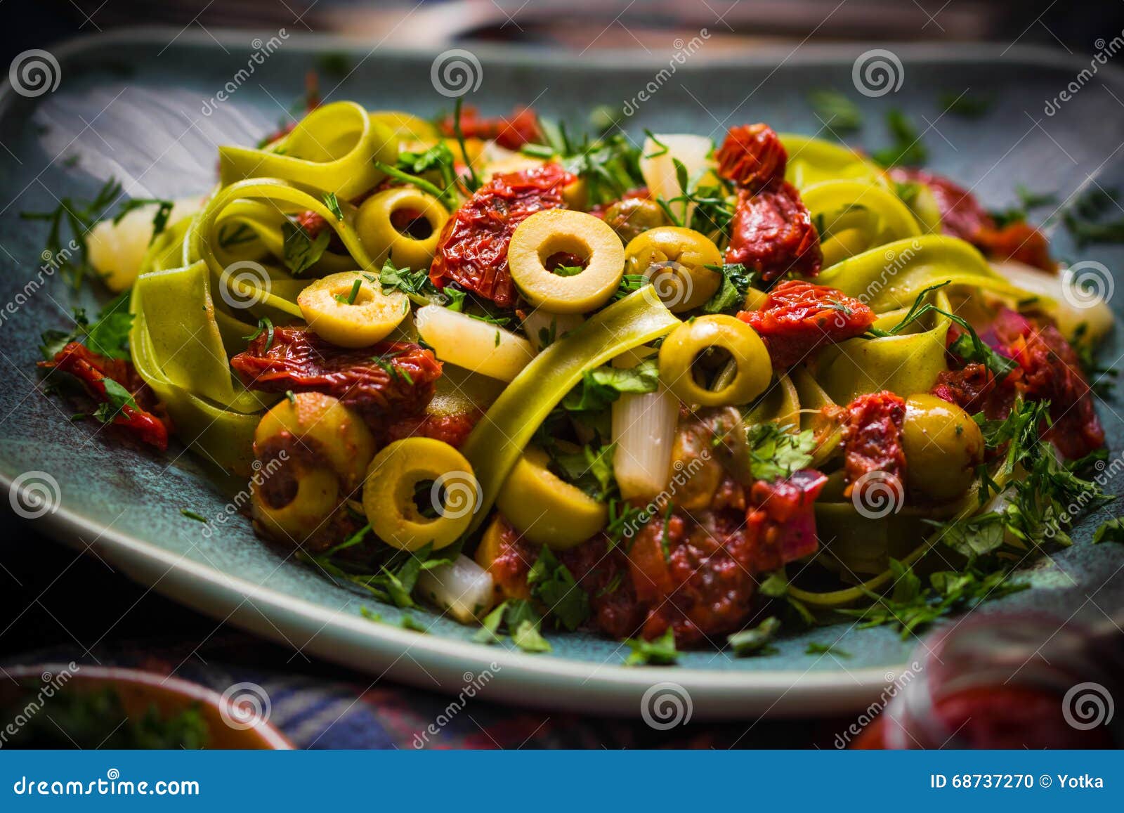 Pasta Tomato Sauce Capers Asparagus Magic Light Stock Photo Image of