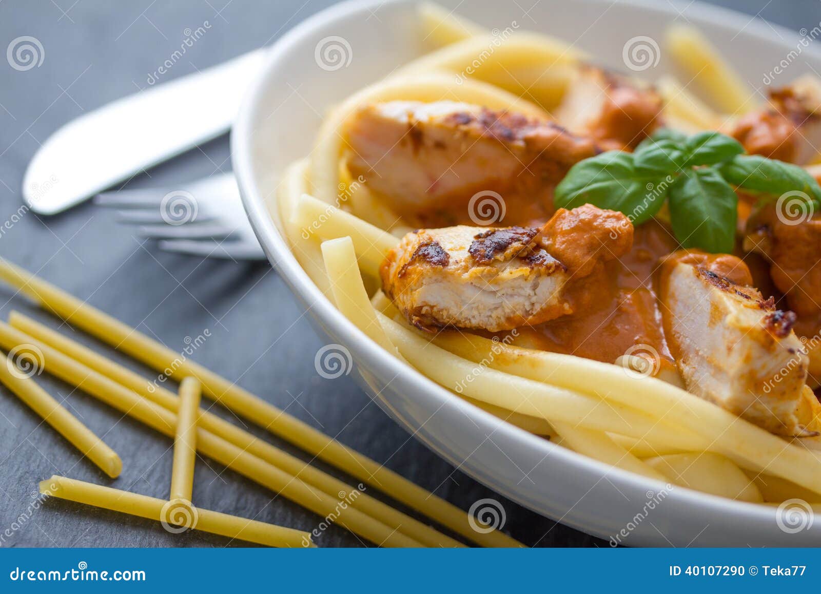 Pasta with Tomato Sauce and Chicken Breast Stock Photo Image of pasta