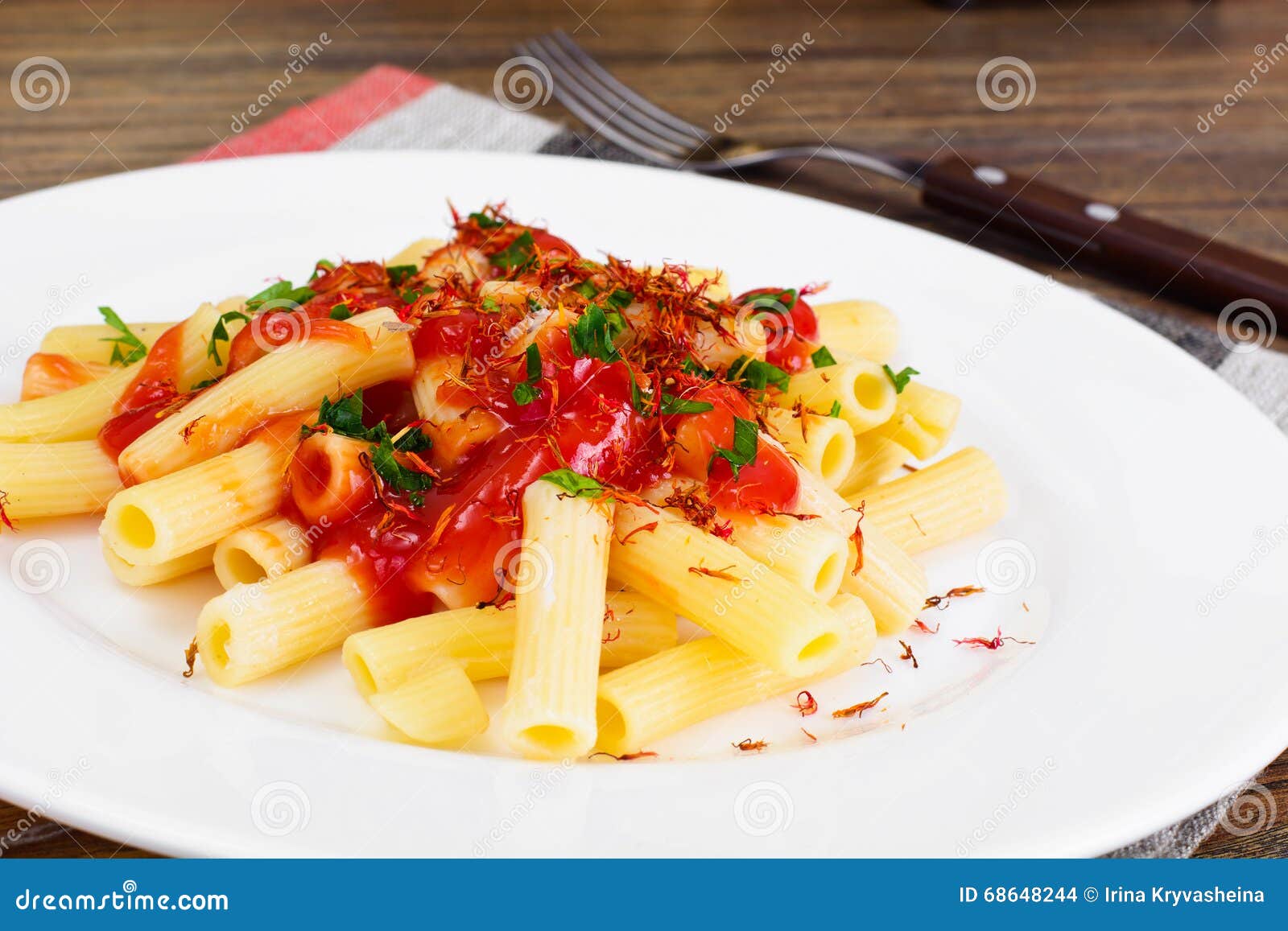 Pasta with Tomato Sauce Ketchup and Saffron Stock Photo Image of