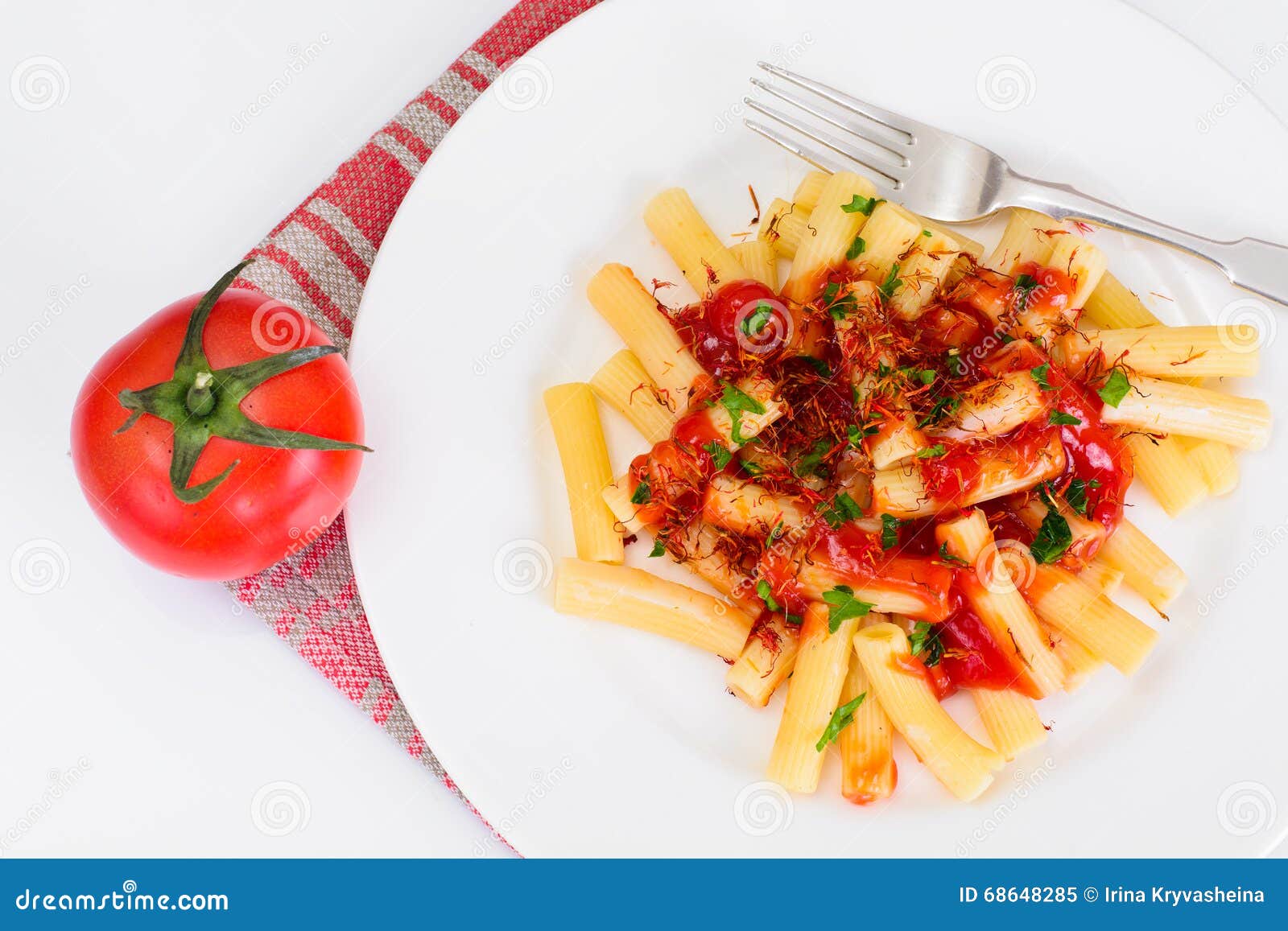 Pasta with Tomato Sauce Ketchup and Saffron Stock Image Image of