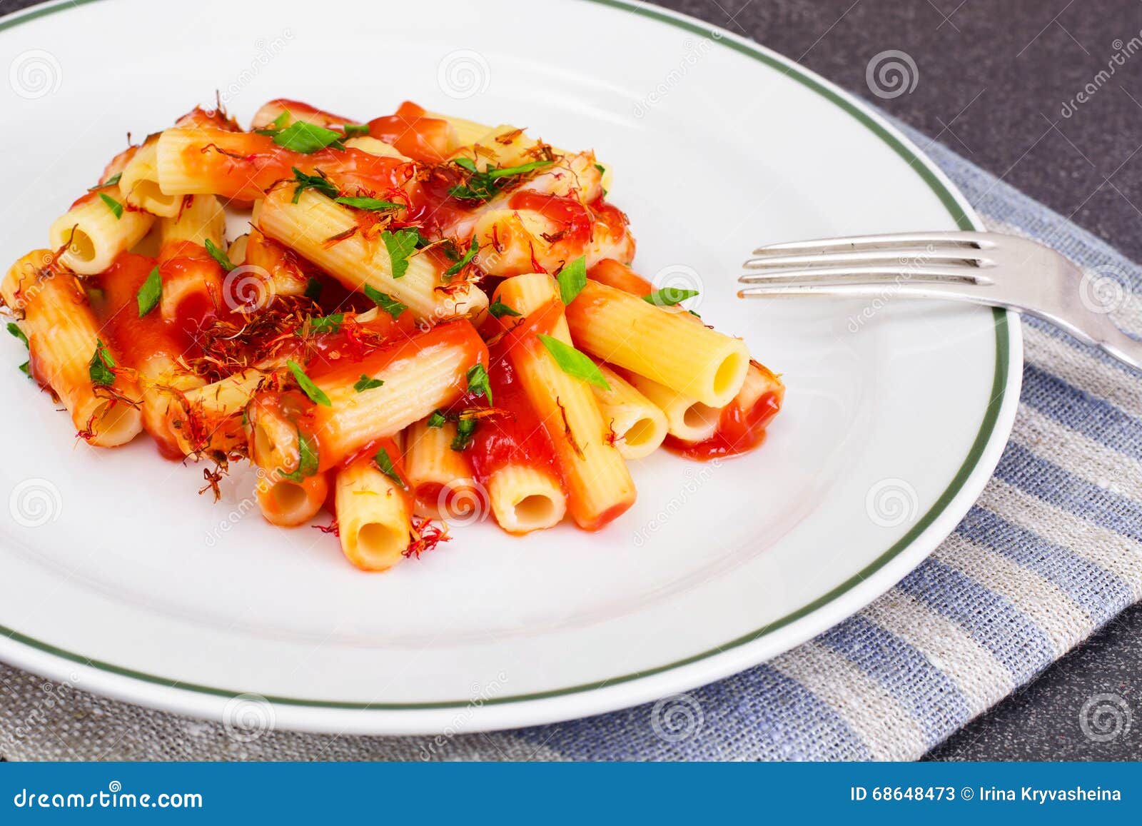 Pasta with Tomato Sauce Ketchup and Saffron Stock Image Image of leaf