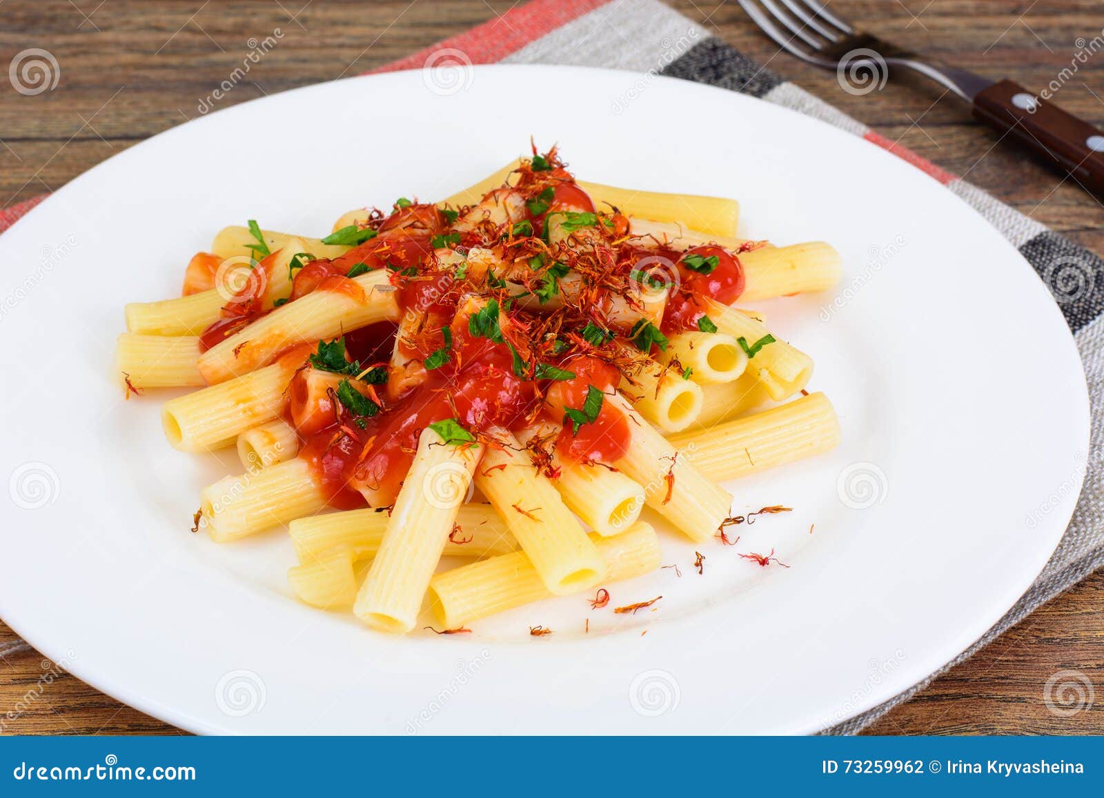 Pasta with Tomato Sauce Ketchup and Saffron Stock Photo Image of