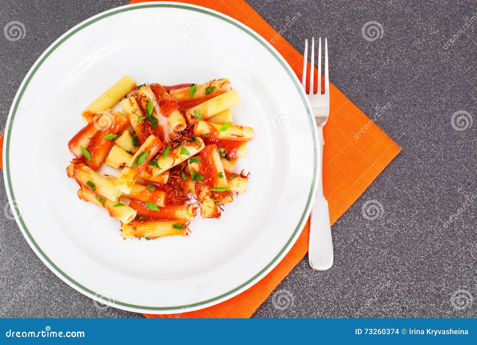 Pasta with Tomato Sauce Ketchup and Saffron Stock Photo Image of