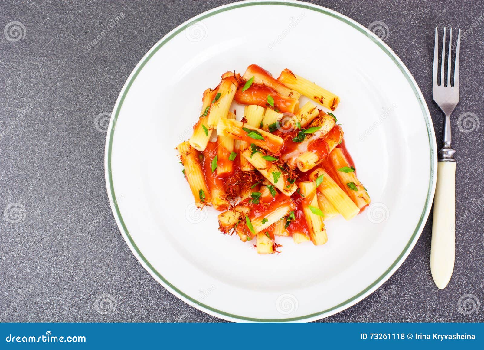 Pasta with Tomato Sauce Ketchup and Saffron Stock Photo Image of
