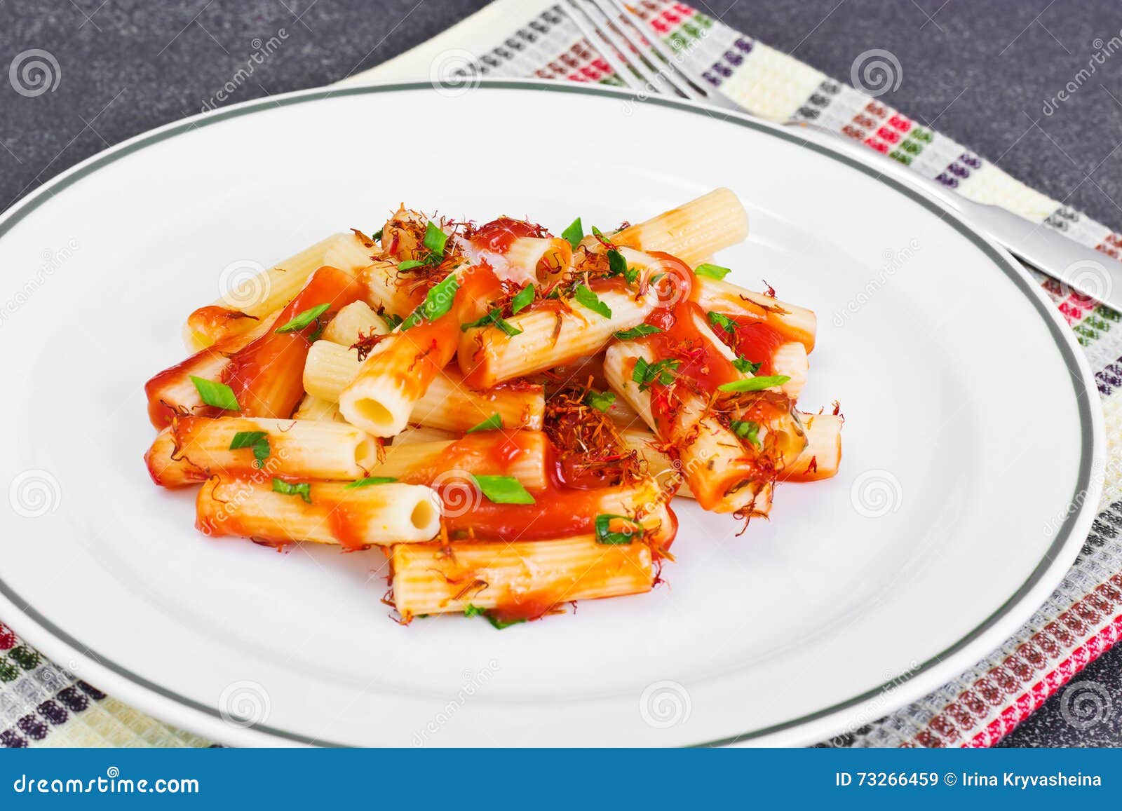 Pasta with Tomato Sauce Ketchup and Saffron Stock Image Image of