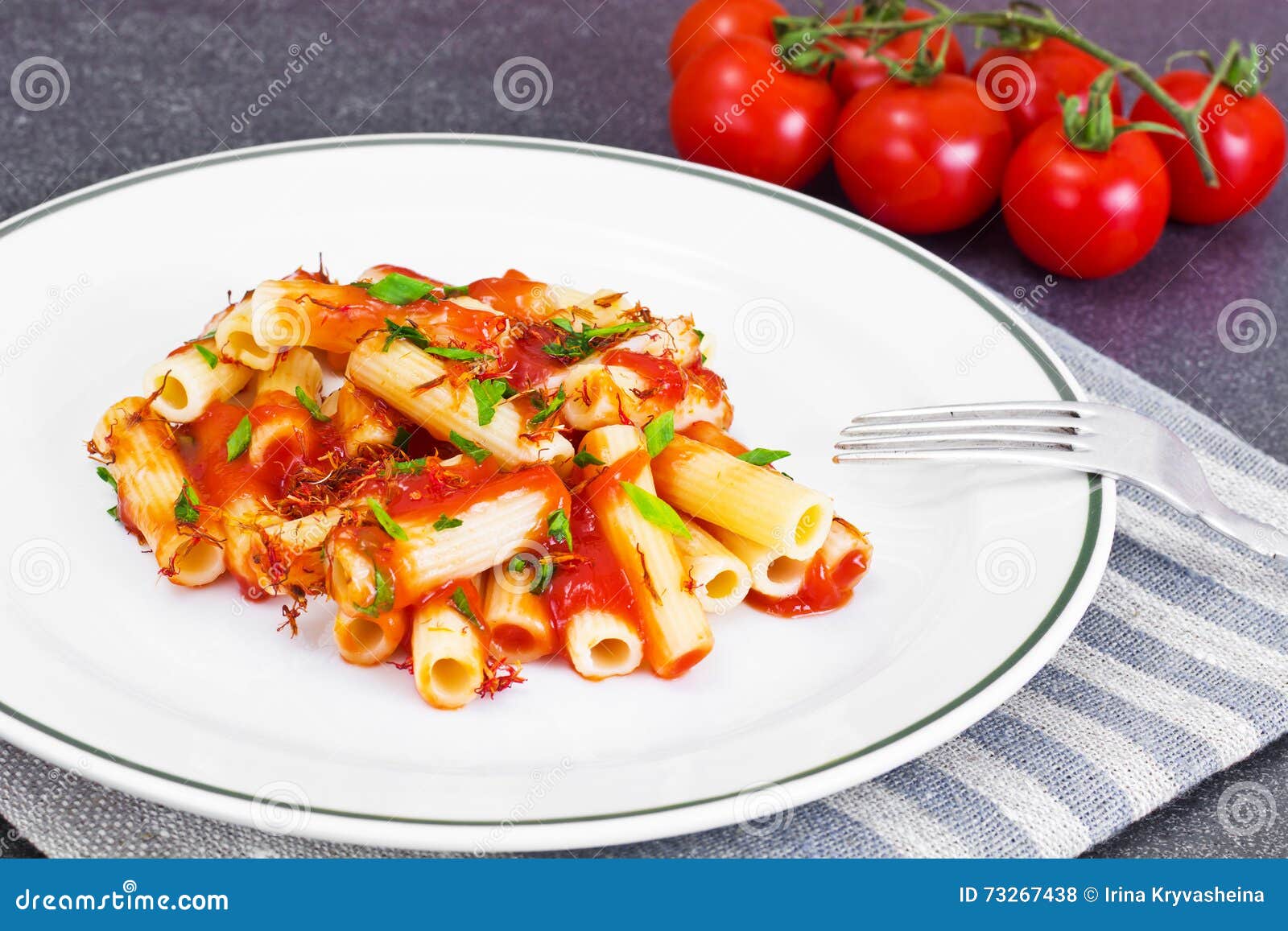 Pasta with Tomato Sauce Ketchup and Saffron Stock Photo Image of fork