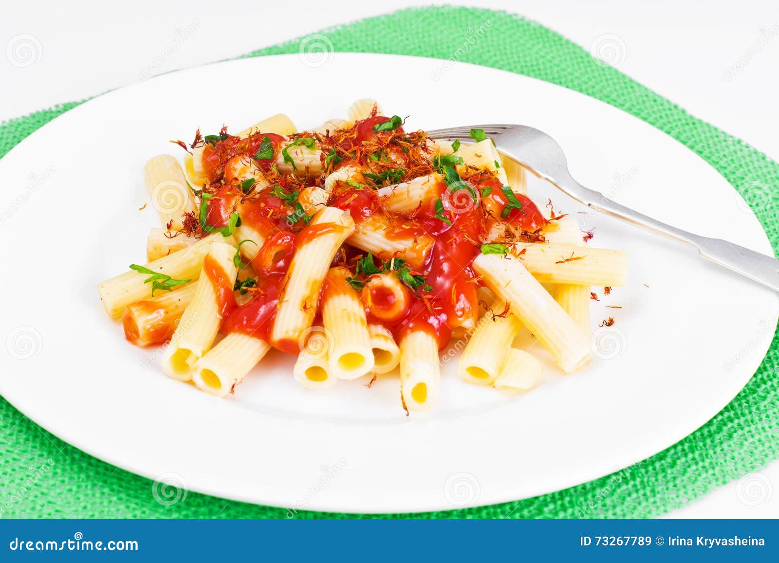 Pasta with Tomato Sauce Ketchup and Saffron Stock Image Image of