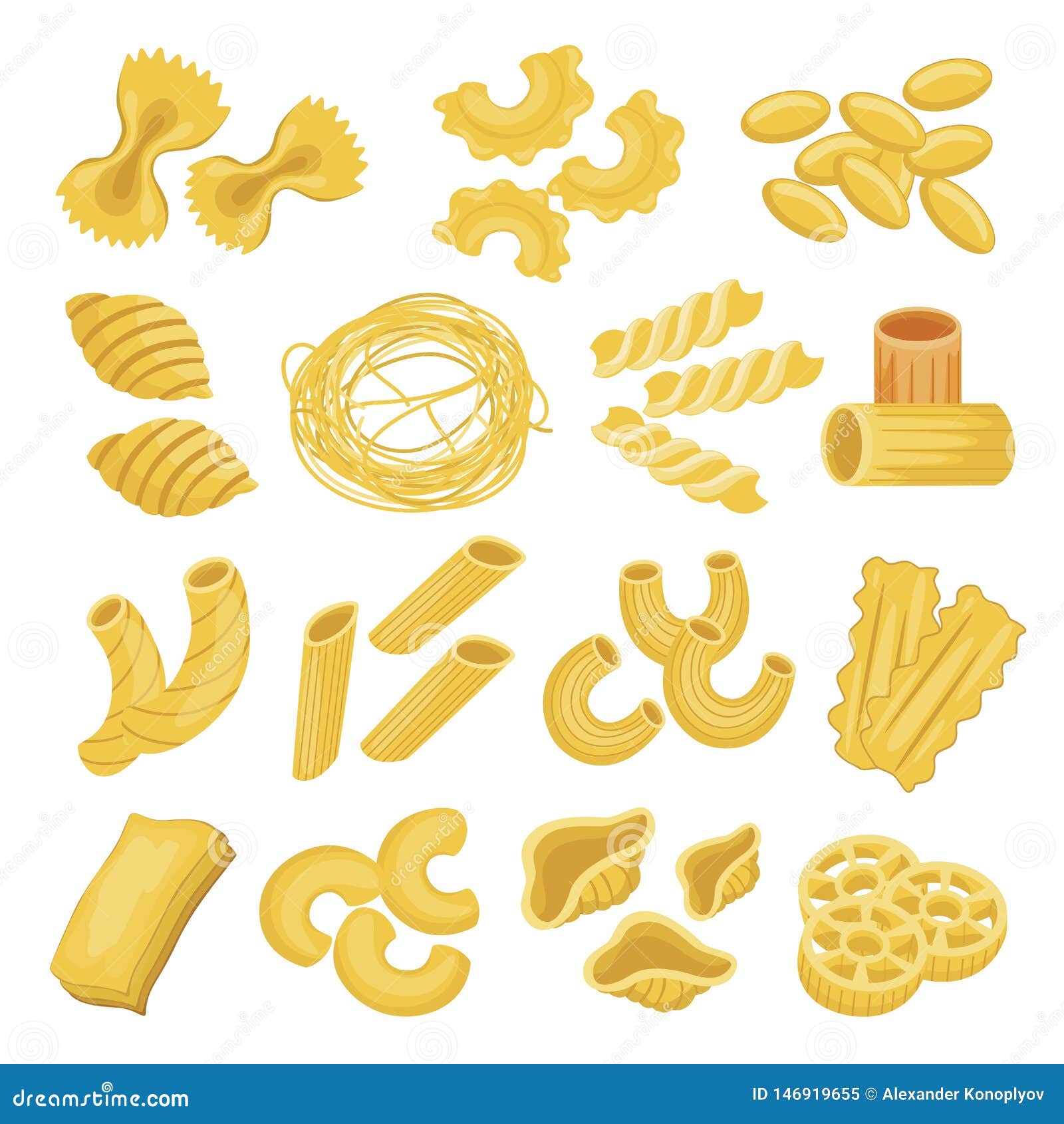 Pasta Types Set, Italian Noodles and Macaroni Stock Vector - Illustration  of fettuccine, lunch: 146919655