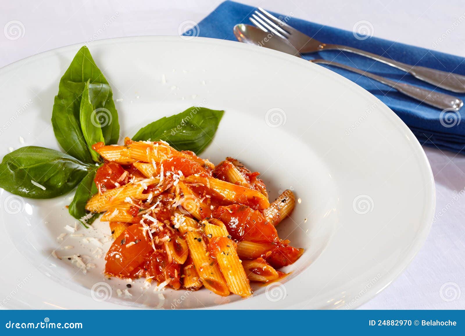 Pasta on White Plate with Tomato Sauce. Stock Photo - Image of italian