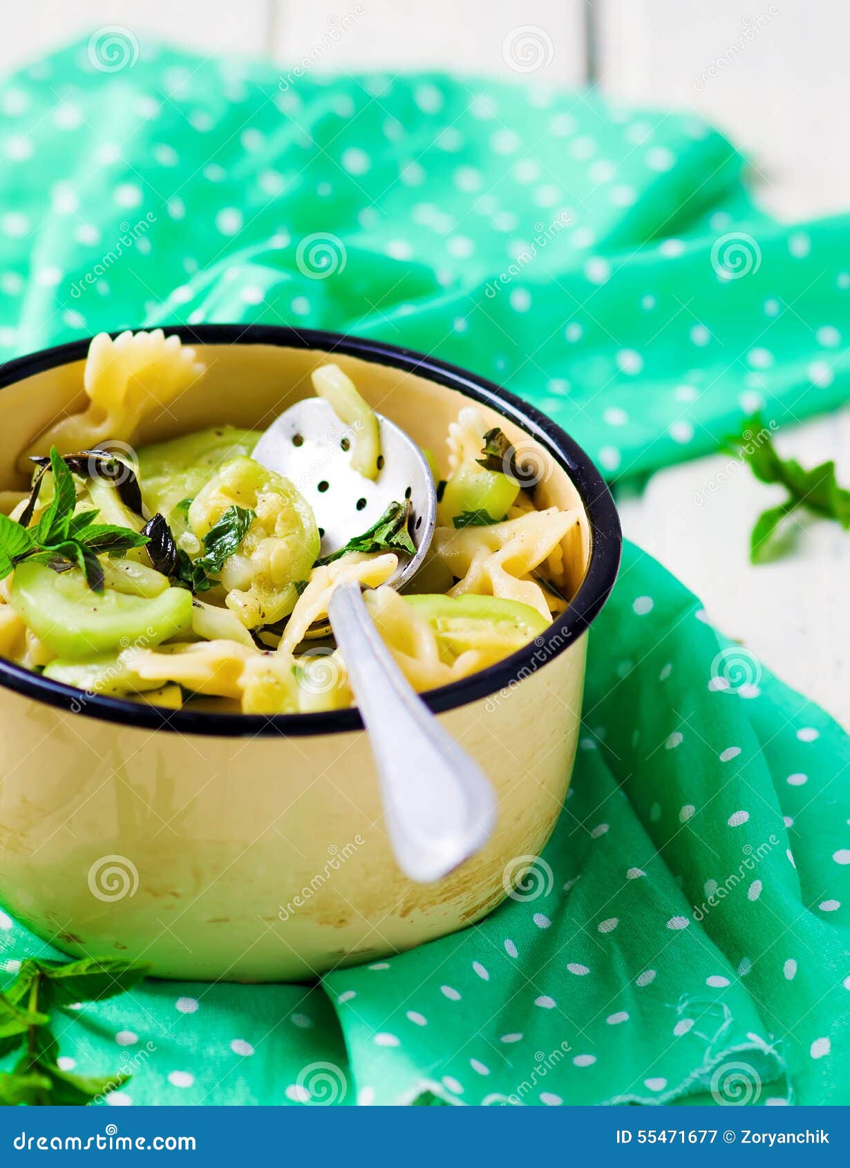 Pasta with Zucchini and Mint Stock Image Image of healthy, white