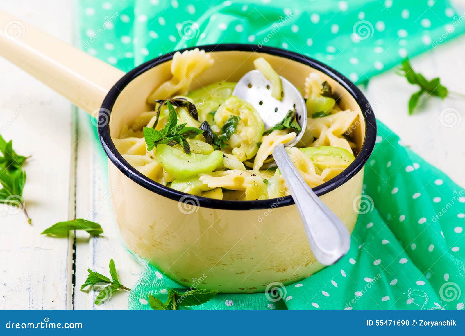 Pasta with Zucchini and Mint Stock Photo Image of lunch, closeup