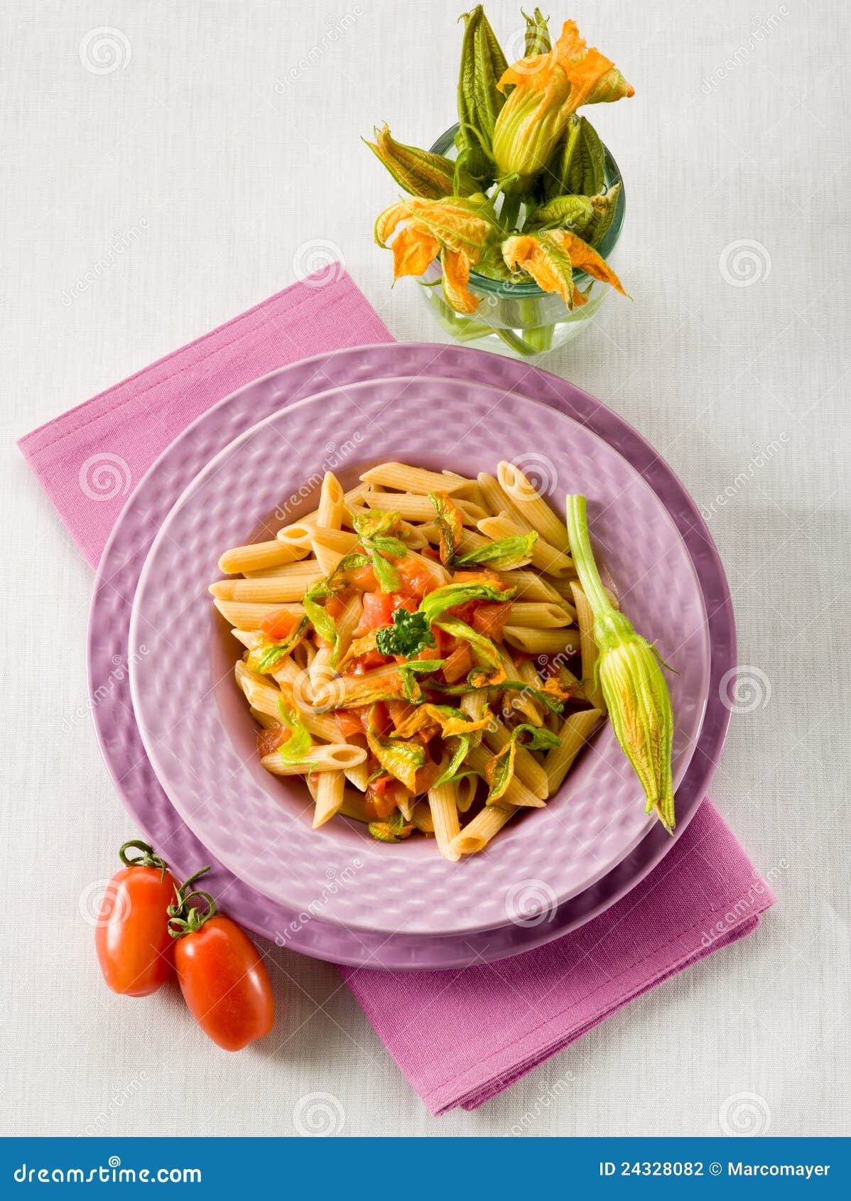 Pasta with Zucchinis Flower Stock Photo Image of gastronomy, napkin