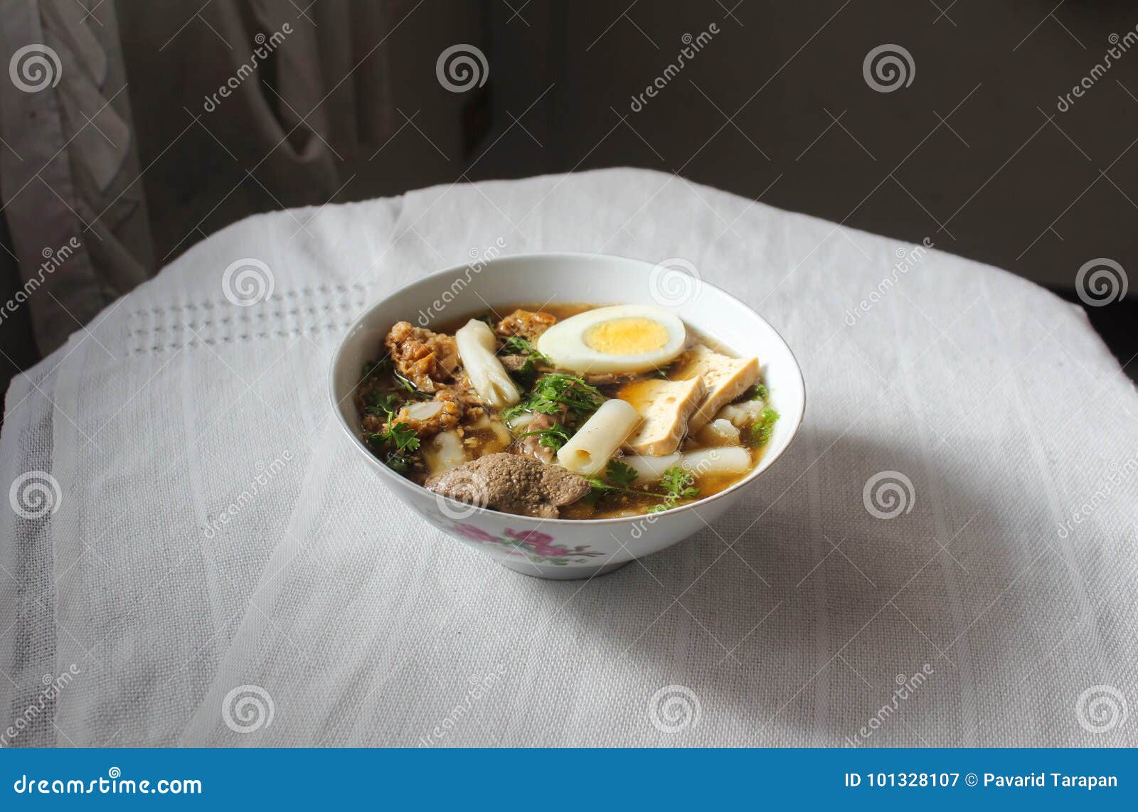 Paste of Rice Flour with a Boiled Egg for Breakfast, Light Meals and