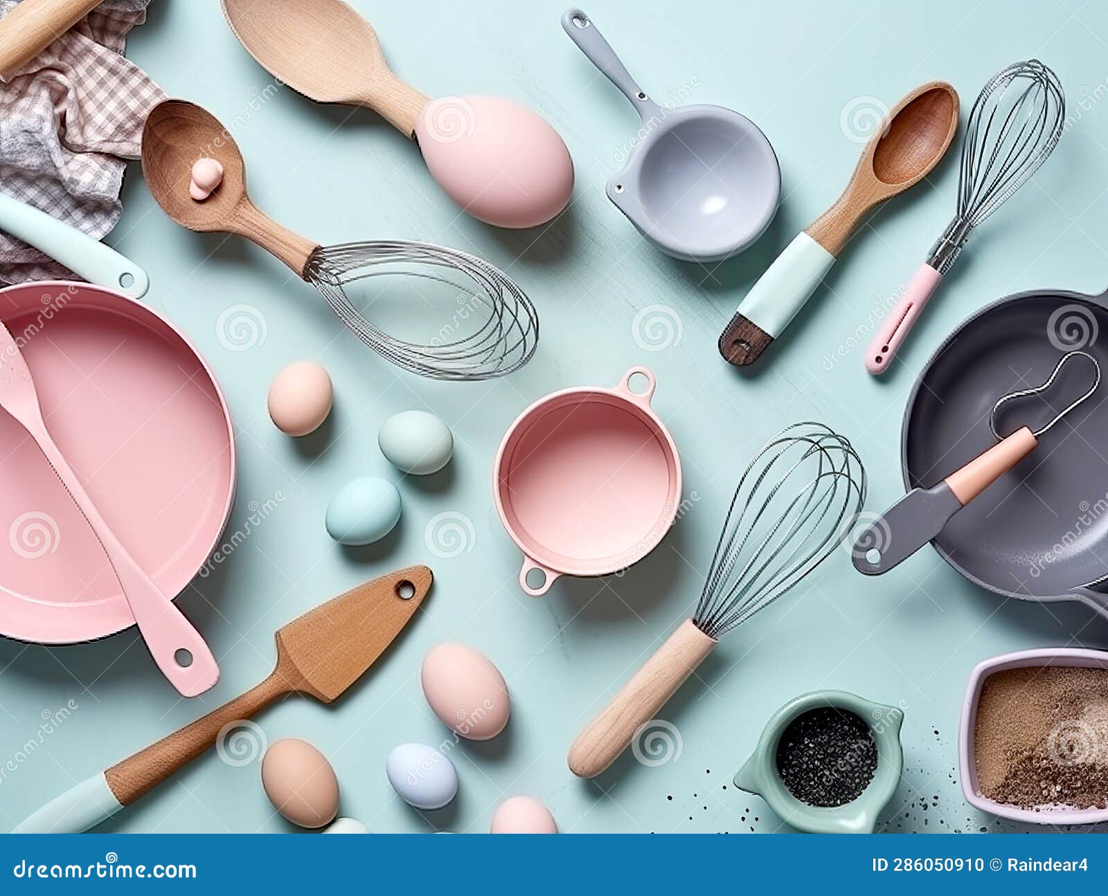Pastel Abstract Kitchen Tools on Pastel Background Stock Photo Image