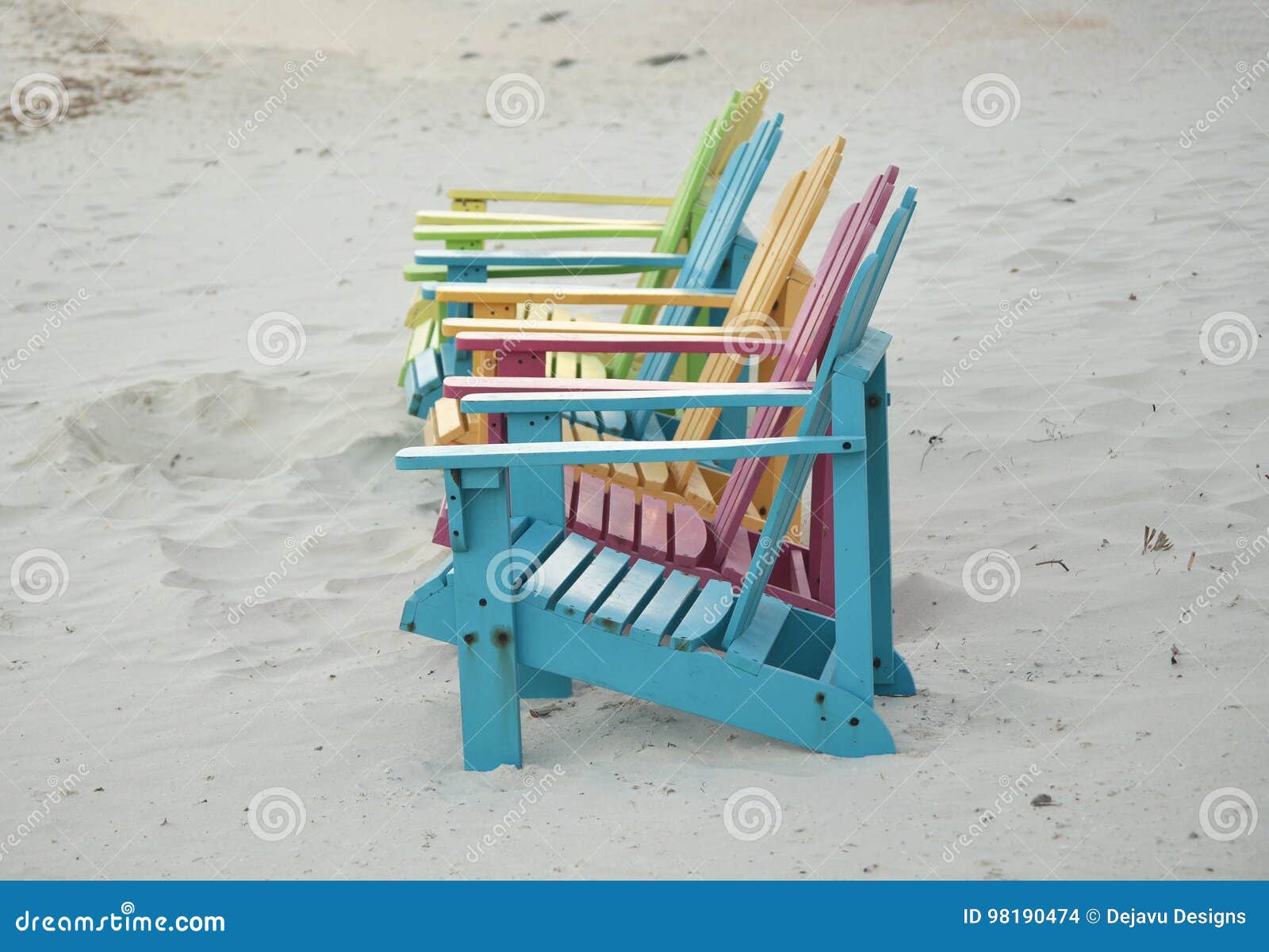Pastel Colored Adirondak Chairs on Beach in Aruba Stock Photo Image