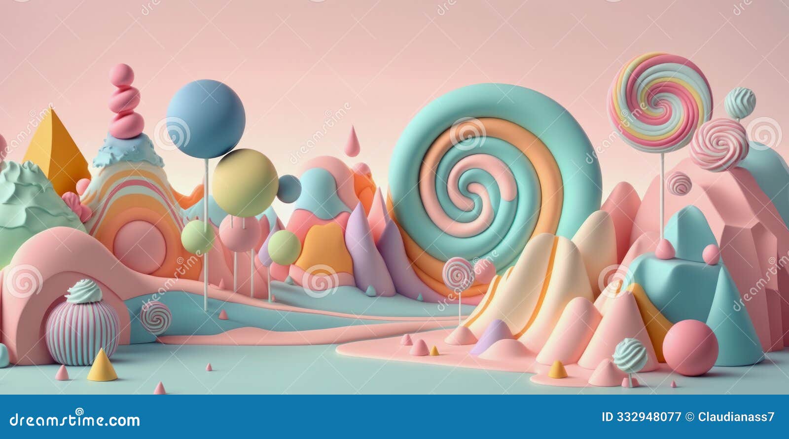 pastel colored 3d candyland with lollipops