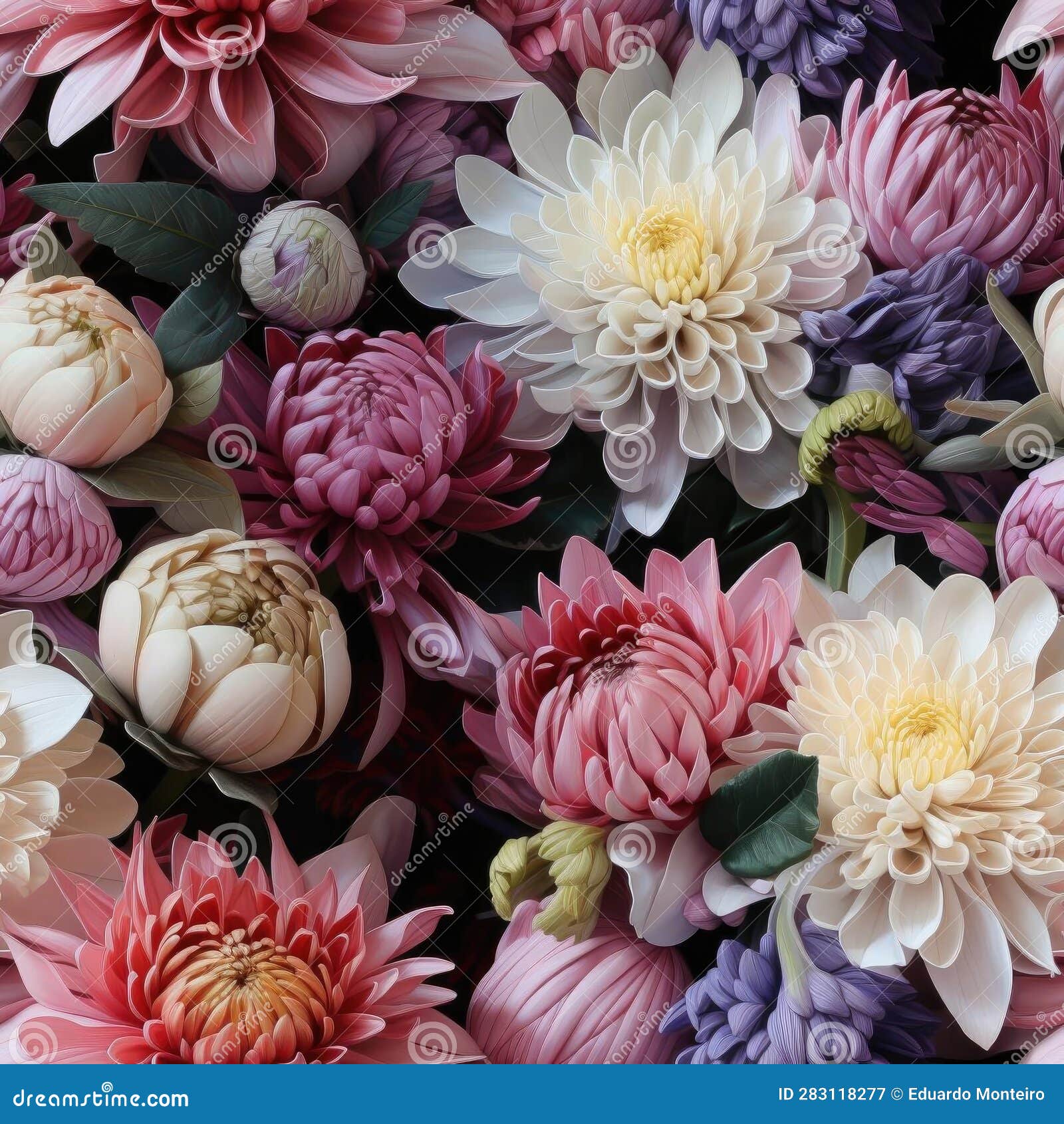 Pastel Colored Flowers Grouped Together in Realistic Hyperdetailed