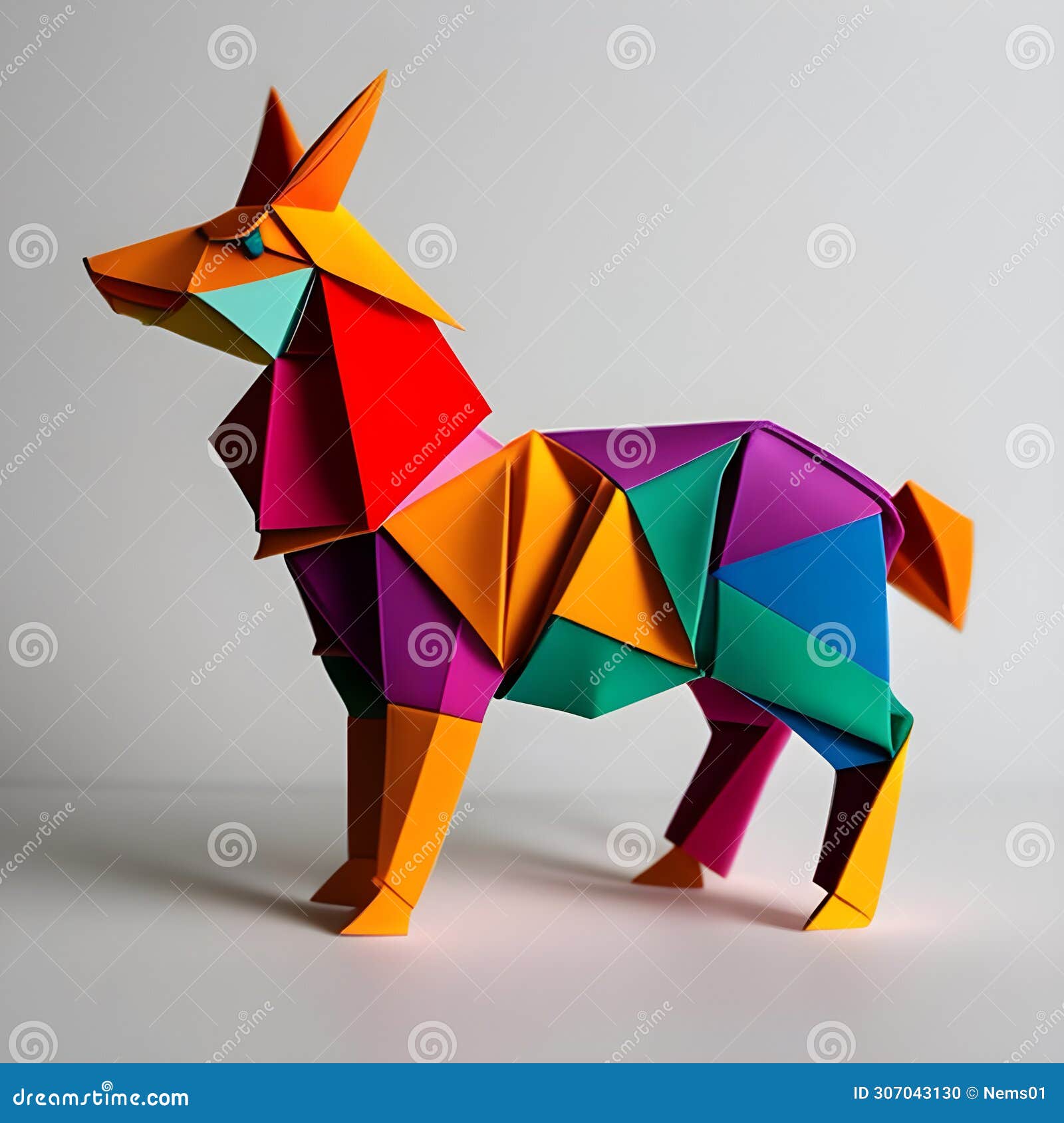 pastel colored origami wolf art
