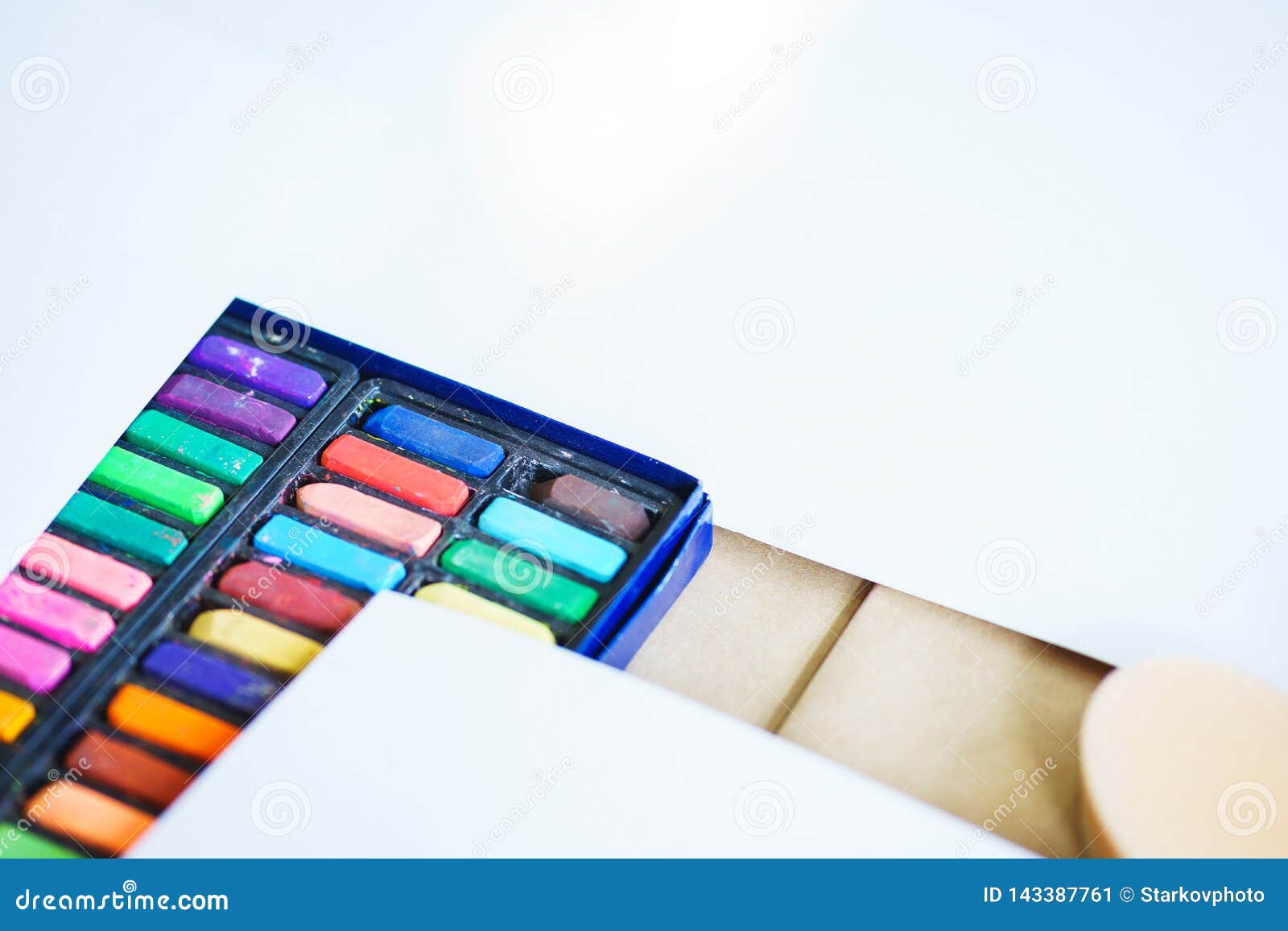 Box of oil pastel crayons stock photo. Image of concentration