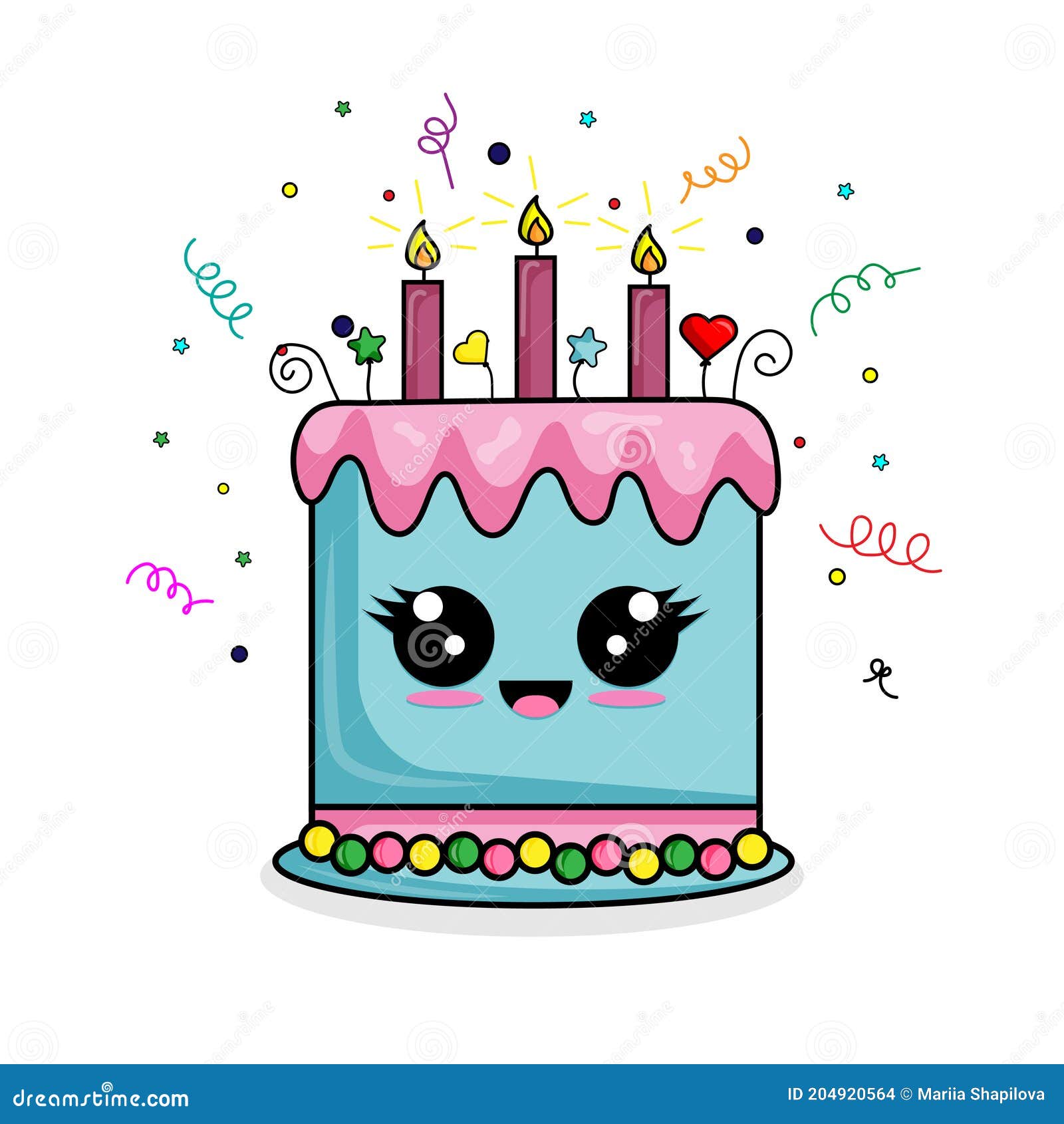 Pastel De Dibujos Animados De Cumpleaños Con Velas Y Confeti Ilustración  del Vector - Ilustración de historieta, alimento: 204920564