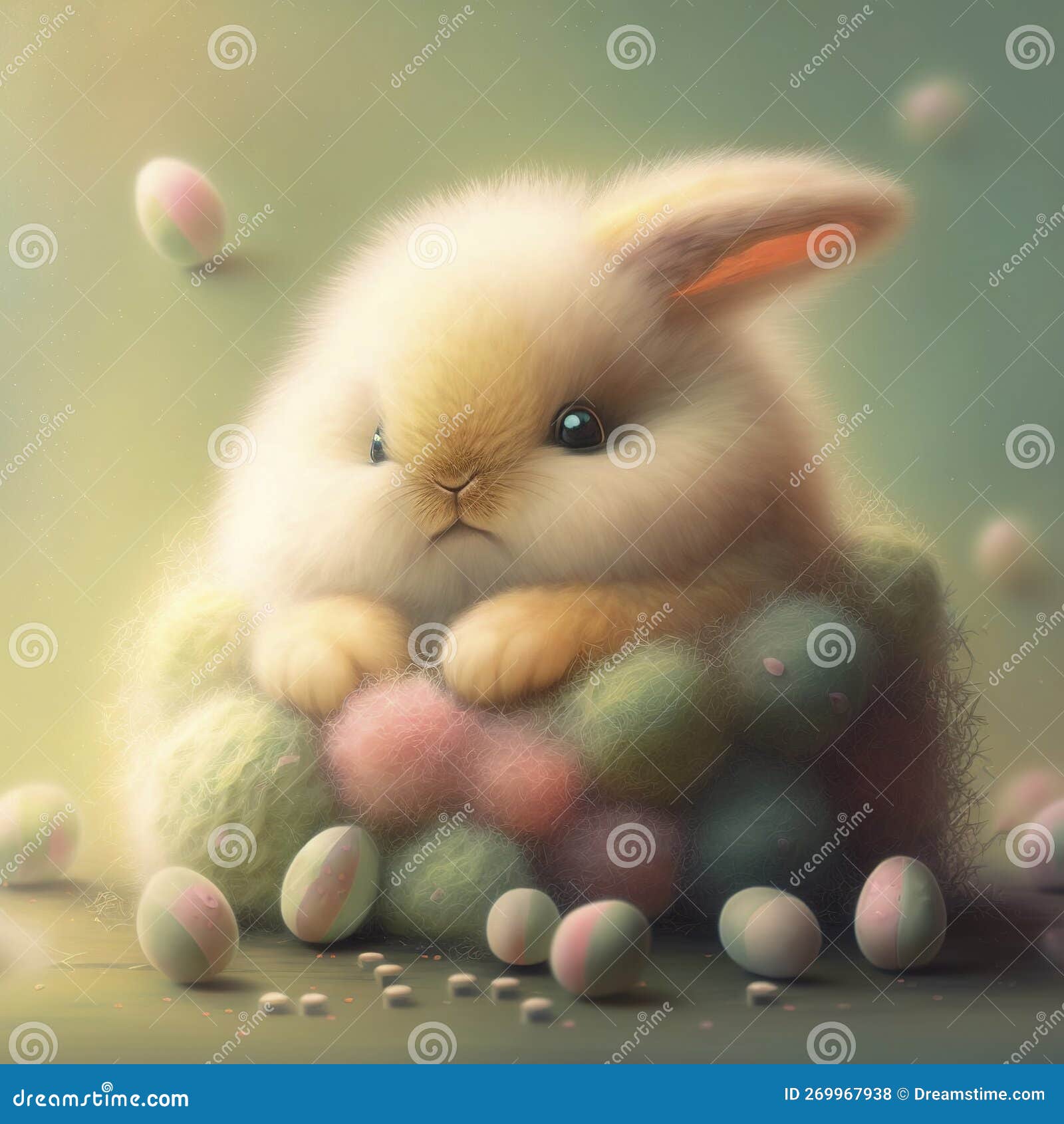 Pastel Easter Card, Hare with Easter Eggs. Generative AI Stock