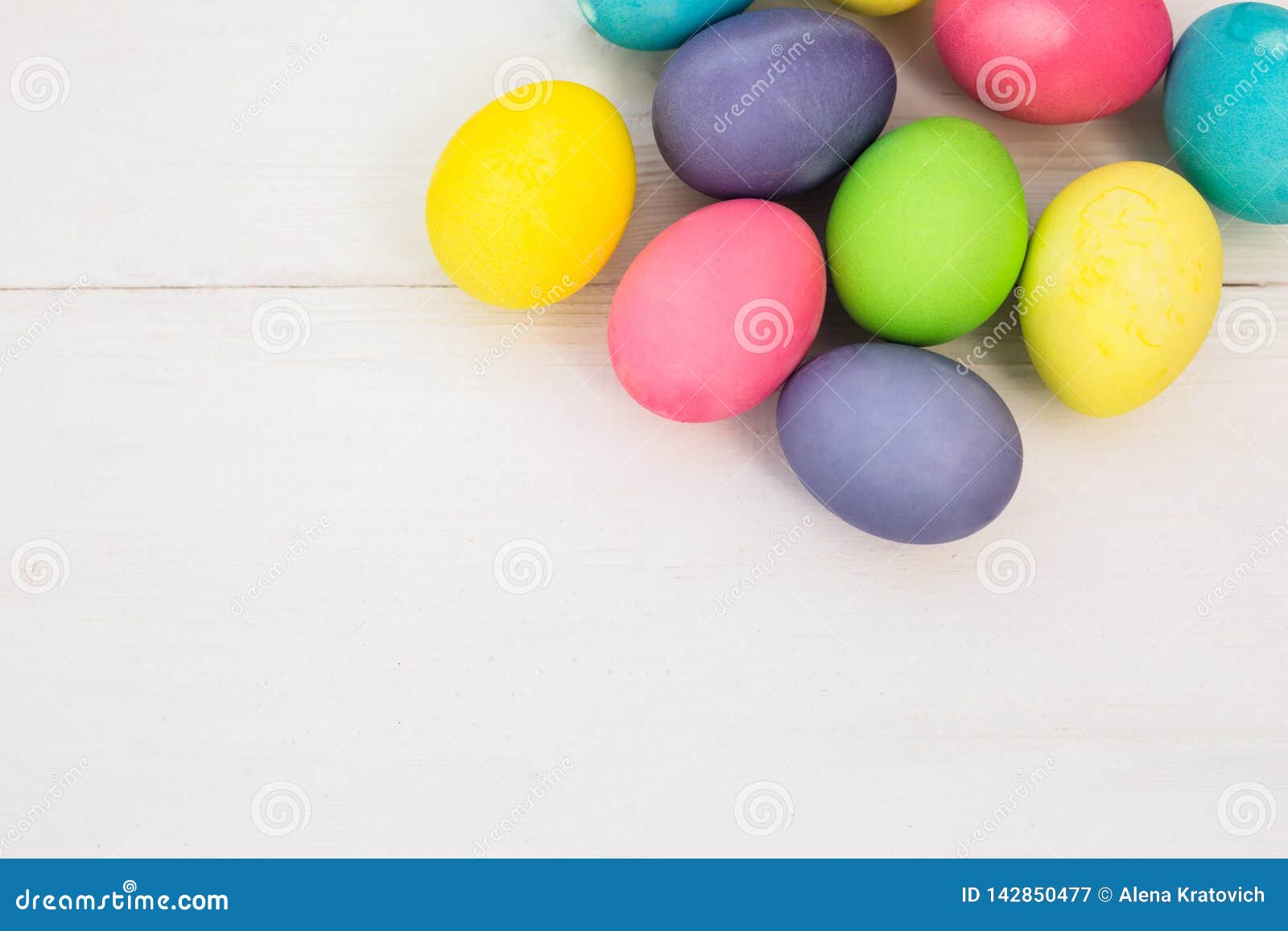 Pastel Easter Eggs on Rustic Whote Wooden Table Stock Image - Image of ...