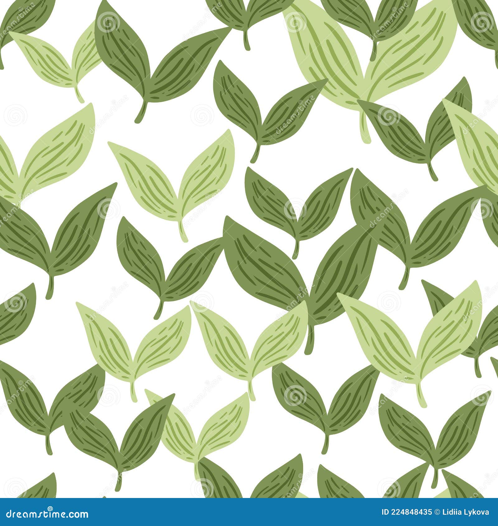 Pastel Green Leaf Minimalistic Ornament Seamless Pattern. White