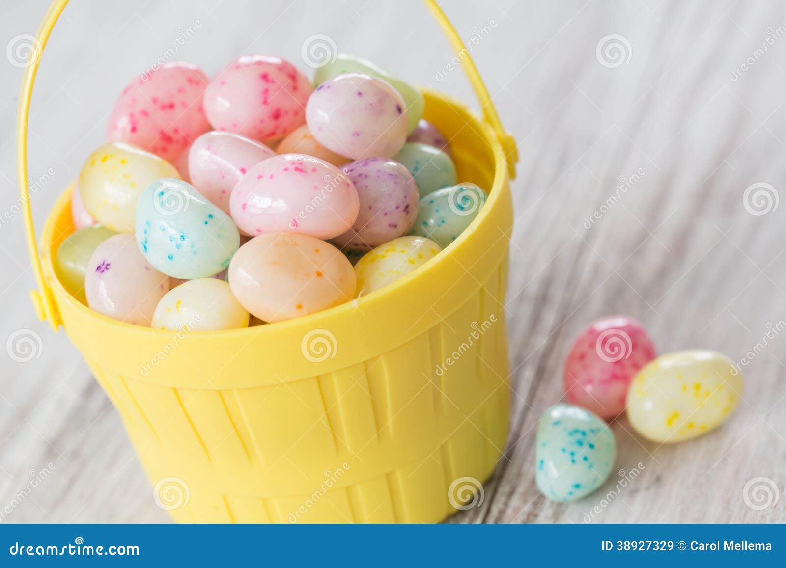 Pastel Jelly Beans in Yellow Basket Stock Image Image of snack, pink