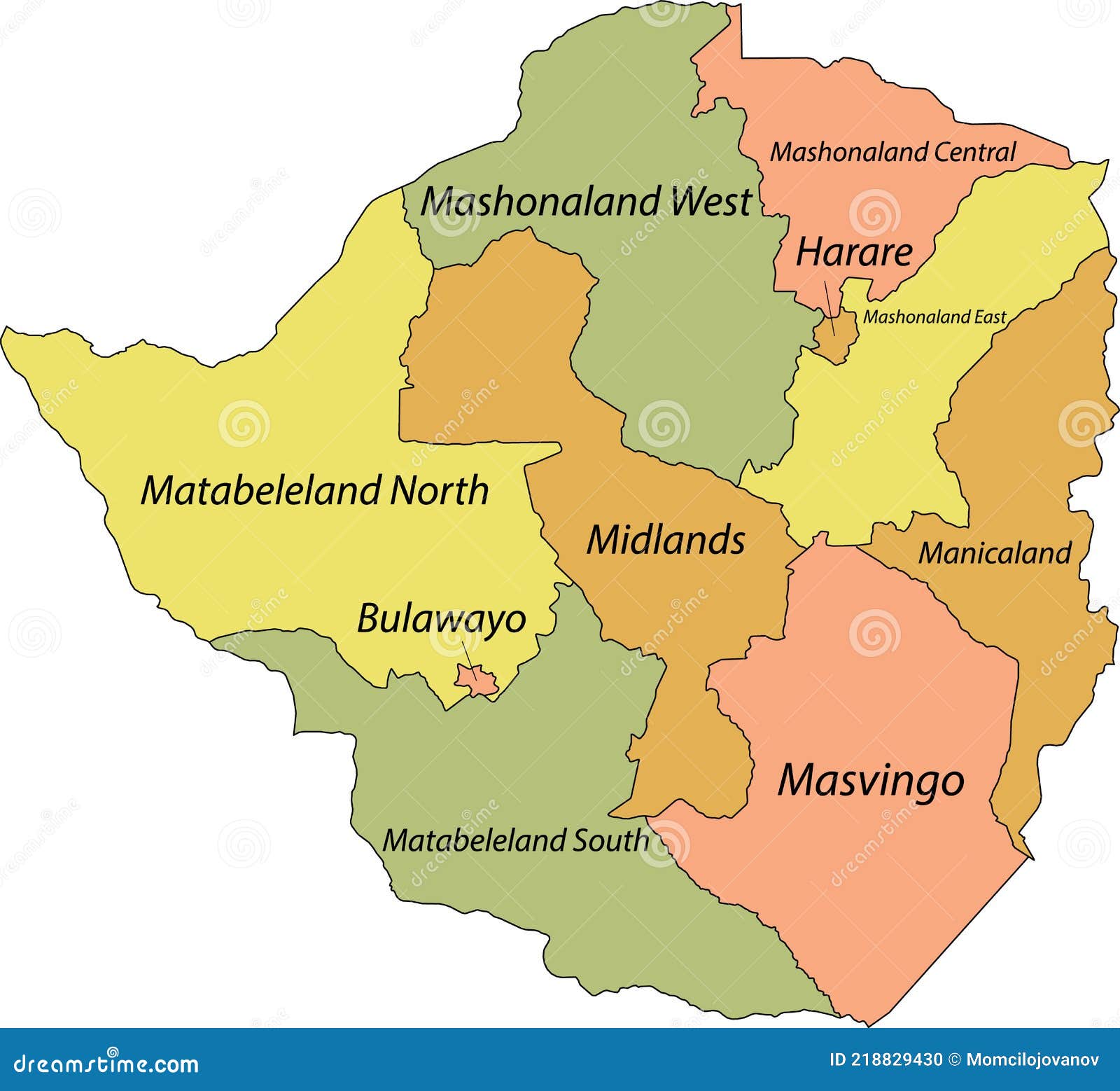 Pastel map of Zimbabwe stock vector. Illustration of division 218829430