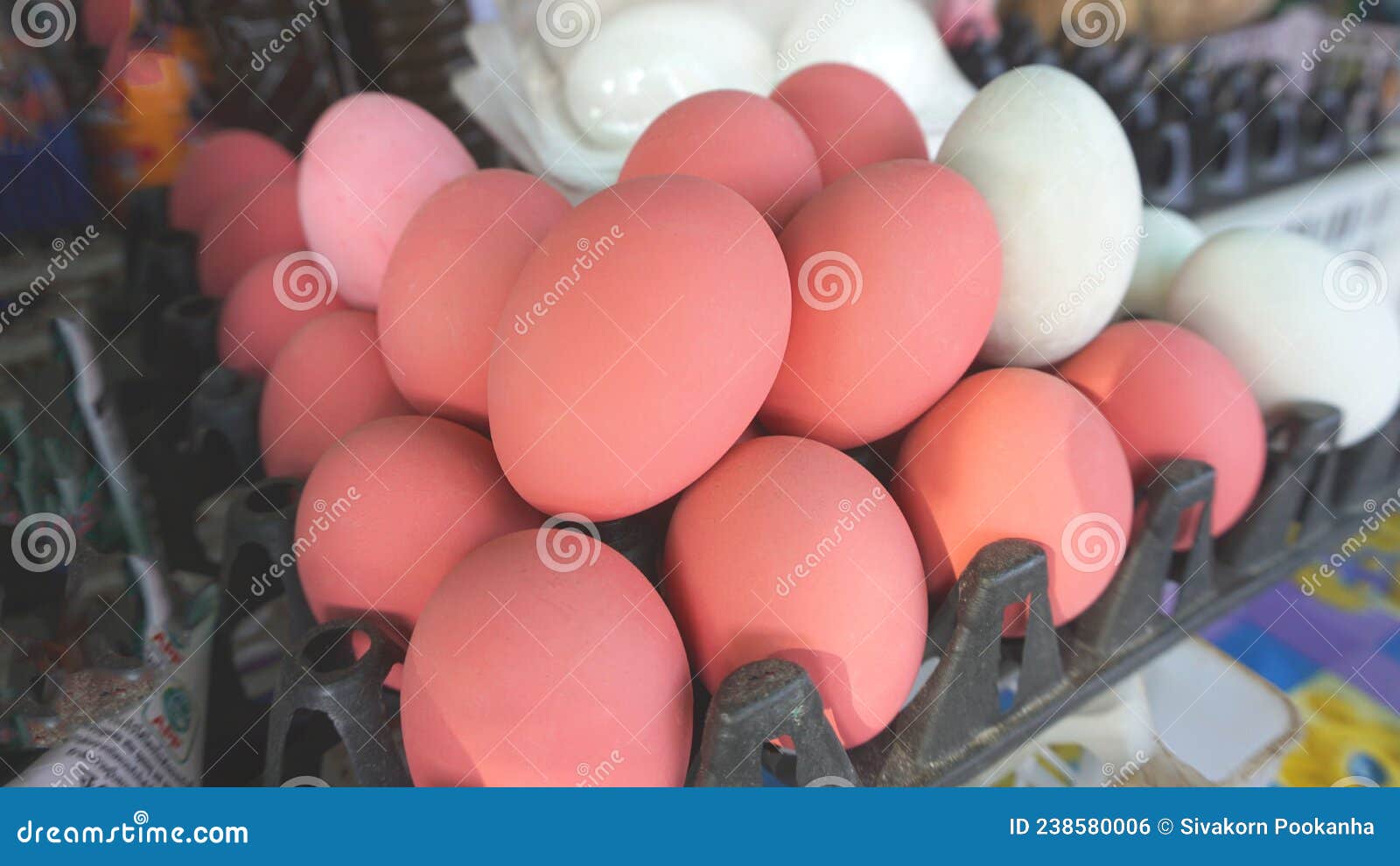 Pastel Pink Eggs Placed on a Tray Prepared for Dinner Stock Photo