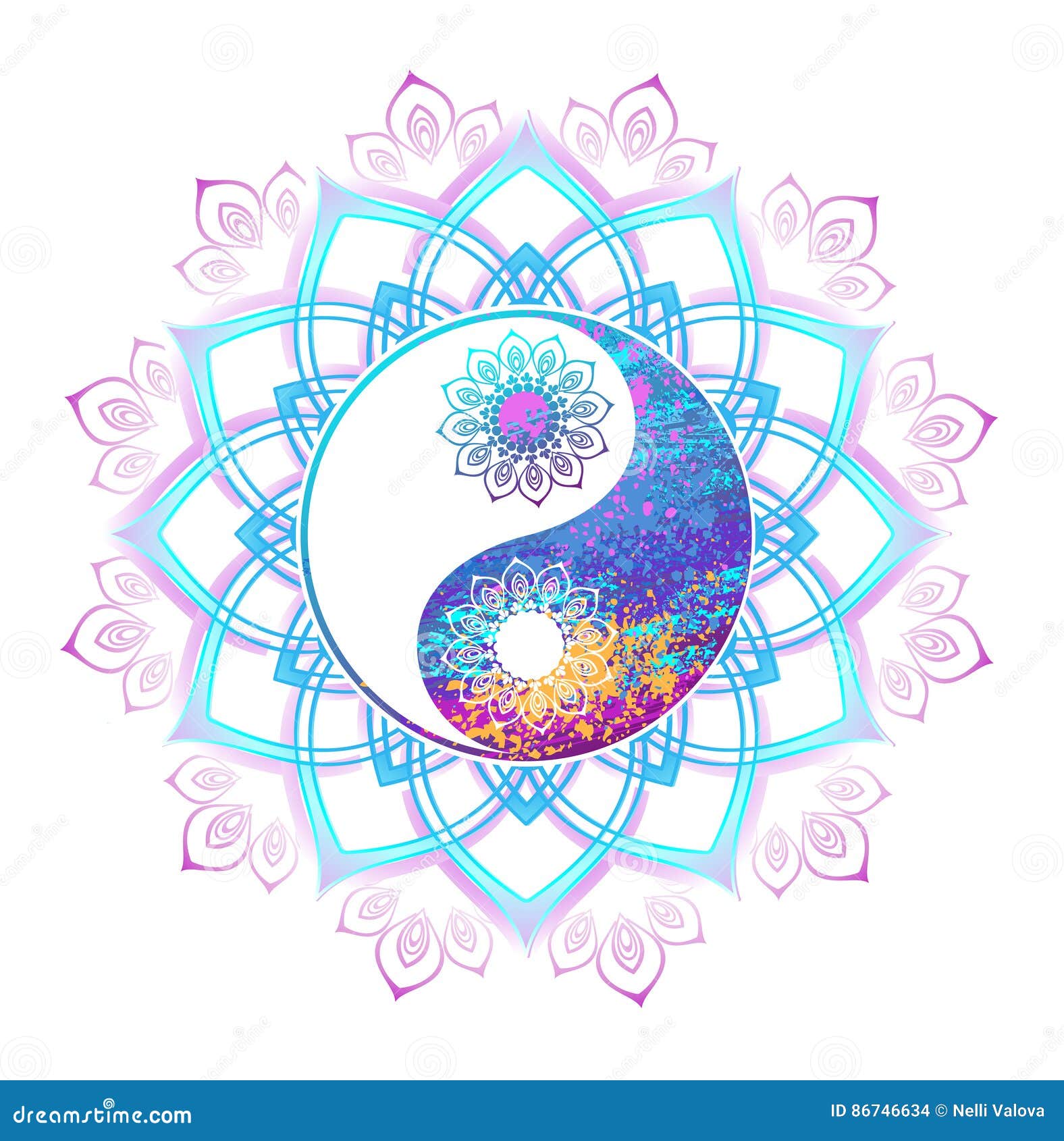 Beautiful Throw Pillow 陰 陽 Yin Yang Symbol Mandala Multicolor 16x16