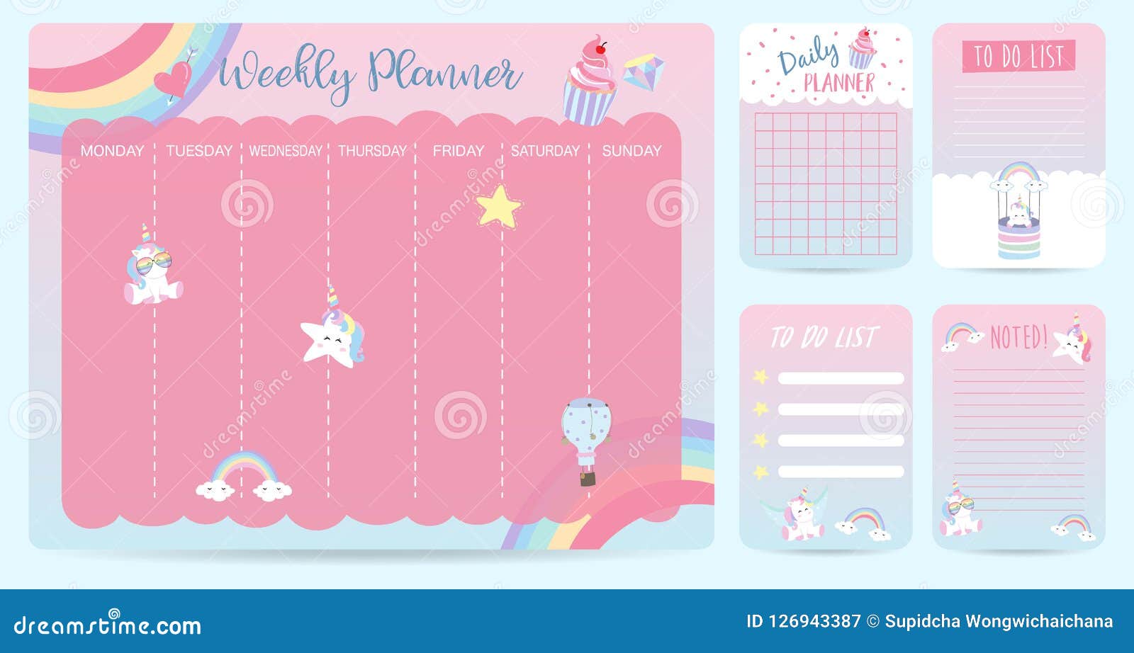 pastel weekly calendar planner with llama,alpaca,cactus,glasses
