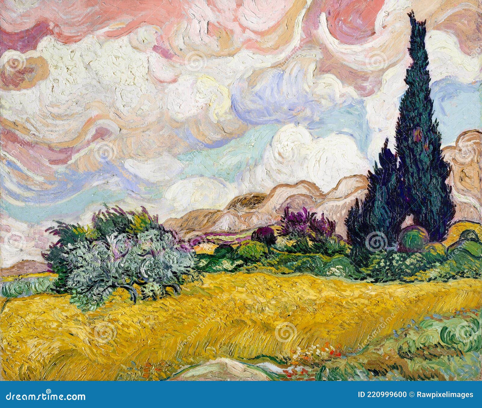 Pastel Wheat Field with Cypresses Vintage Illustration, Remix from Original  Painting by Vincent Van Gogh Stock Illustration - Illustration of  illustrated, fine: 220999600