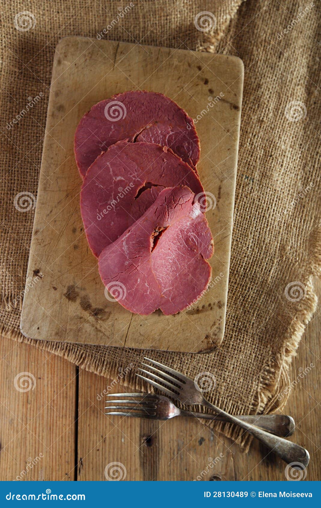 Pastrami Red Meat Slices on Wooden Table Stock Image Image of curing