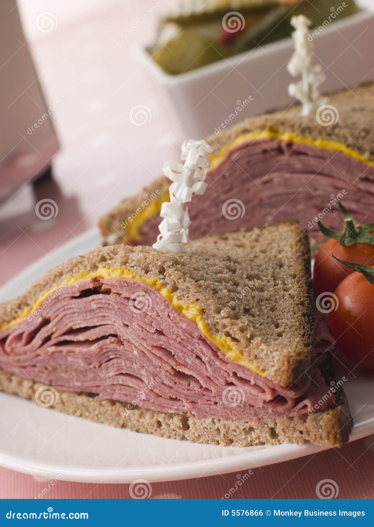 Pastrami on Rye Bread with Mustard Stock Photo Image of beef, cherry