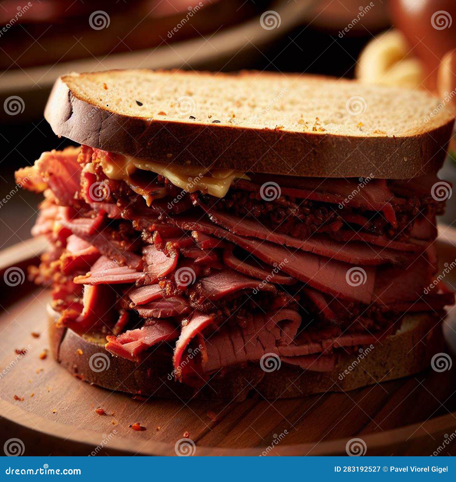 Pastrami on rye sandwich stock illustration. Illustration of lunch