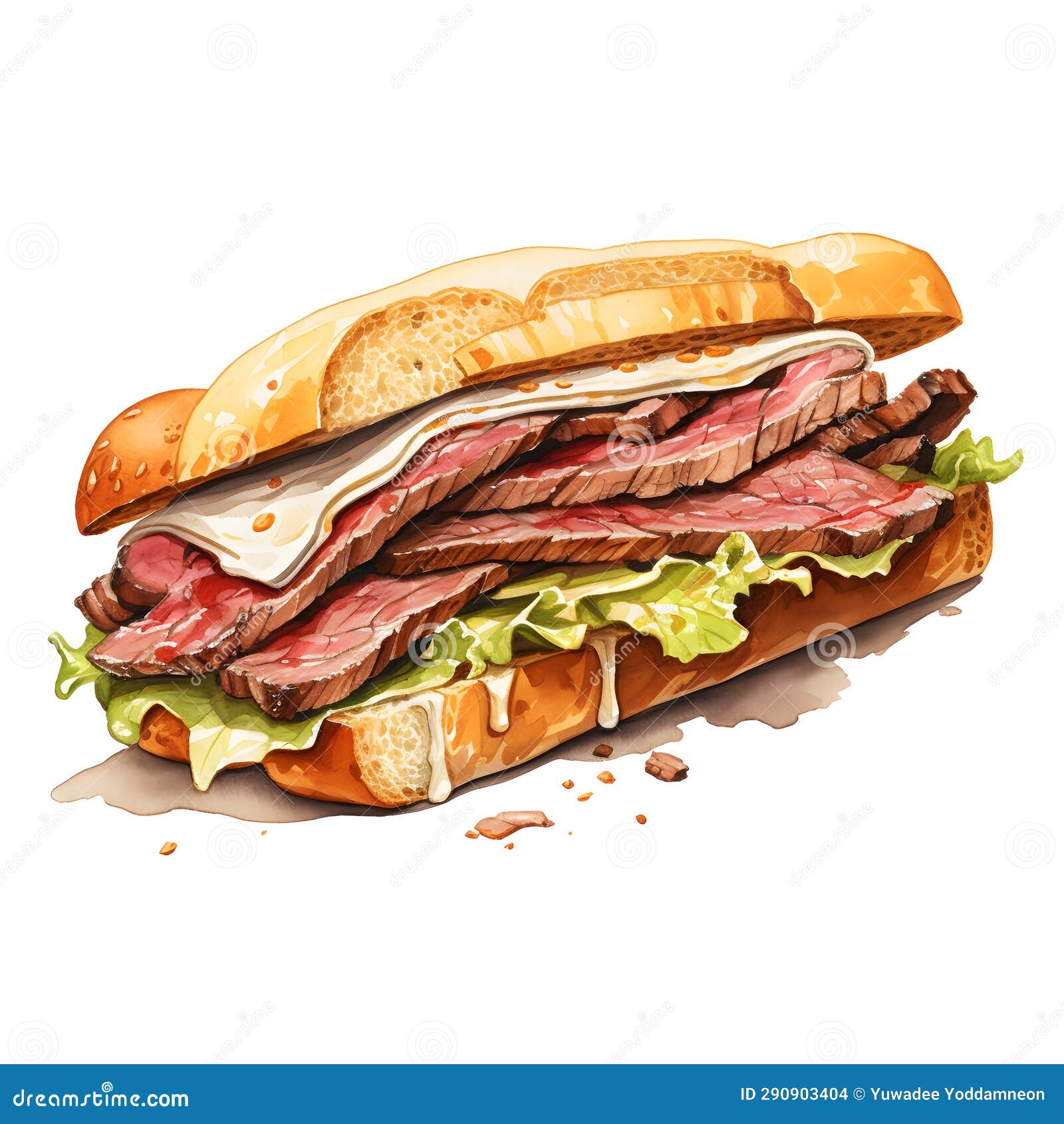 Pastrami Sandwich with Beef and Lettuce Stock Illustration