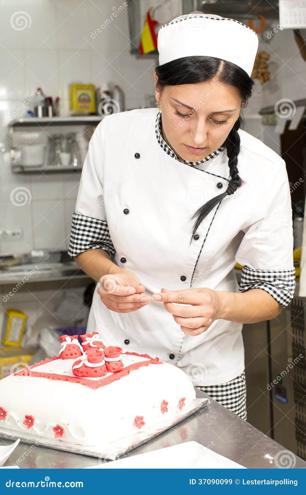 Pastry Chef Decorates a Cake Stock Image Image of piping, woman 37090099