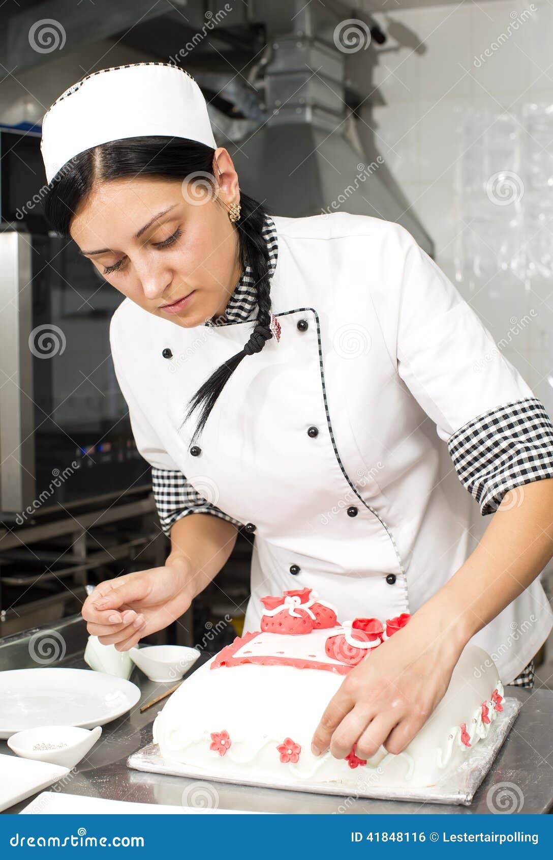 Pastry Chef Decorates a Cake Stock Photo Image of puff, restaurant 41848116