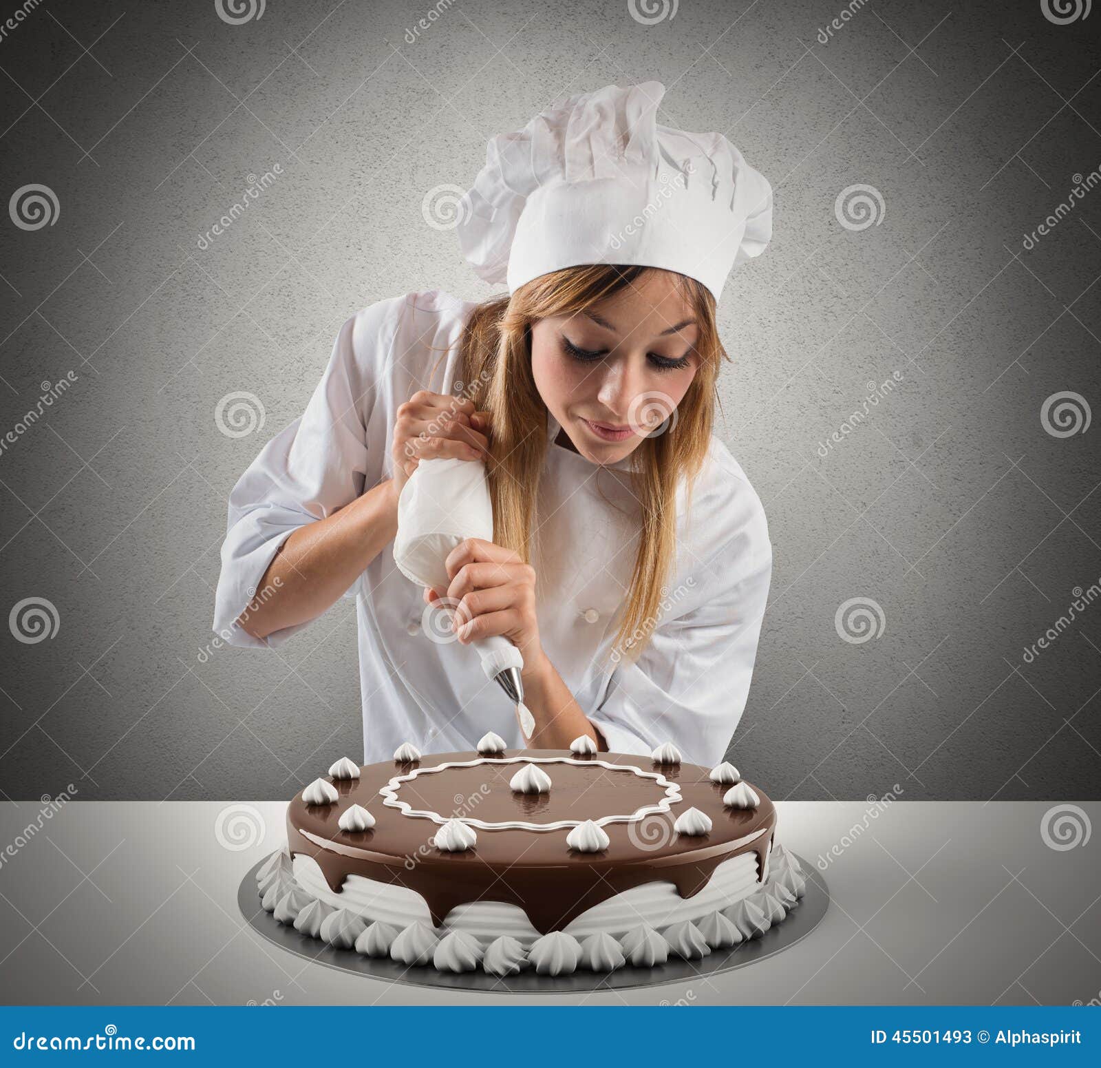 Pastry Cook Prepares a Cake Stock Image Image of kitchen, smiling